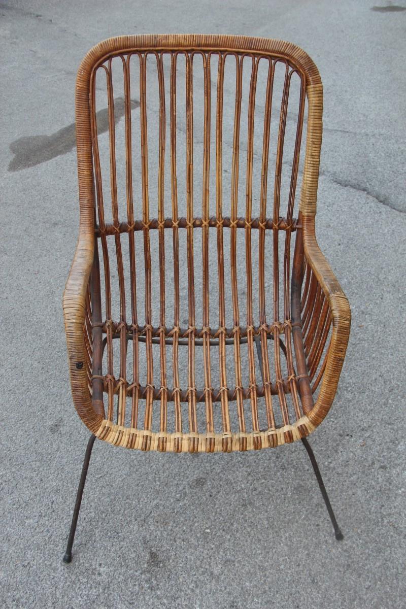 Bambou Chaises à haut dossier en bambou et pieds en fer de conception italienne, design moderne du milieu du siècle dernier en vente