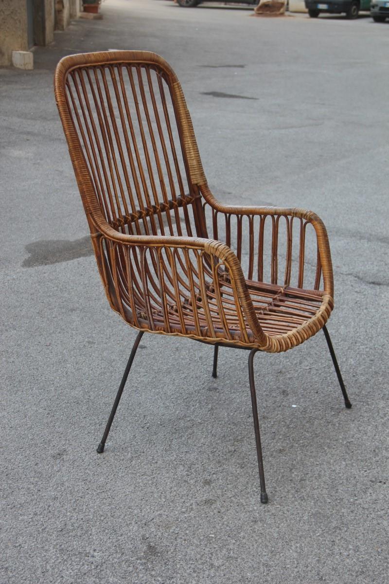 Chaises à haut dossier en bambou et pieds en fer de conception italienne, design moderne du milieu du siècle dernier en vente 1