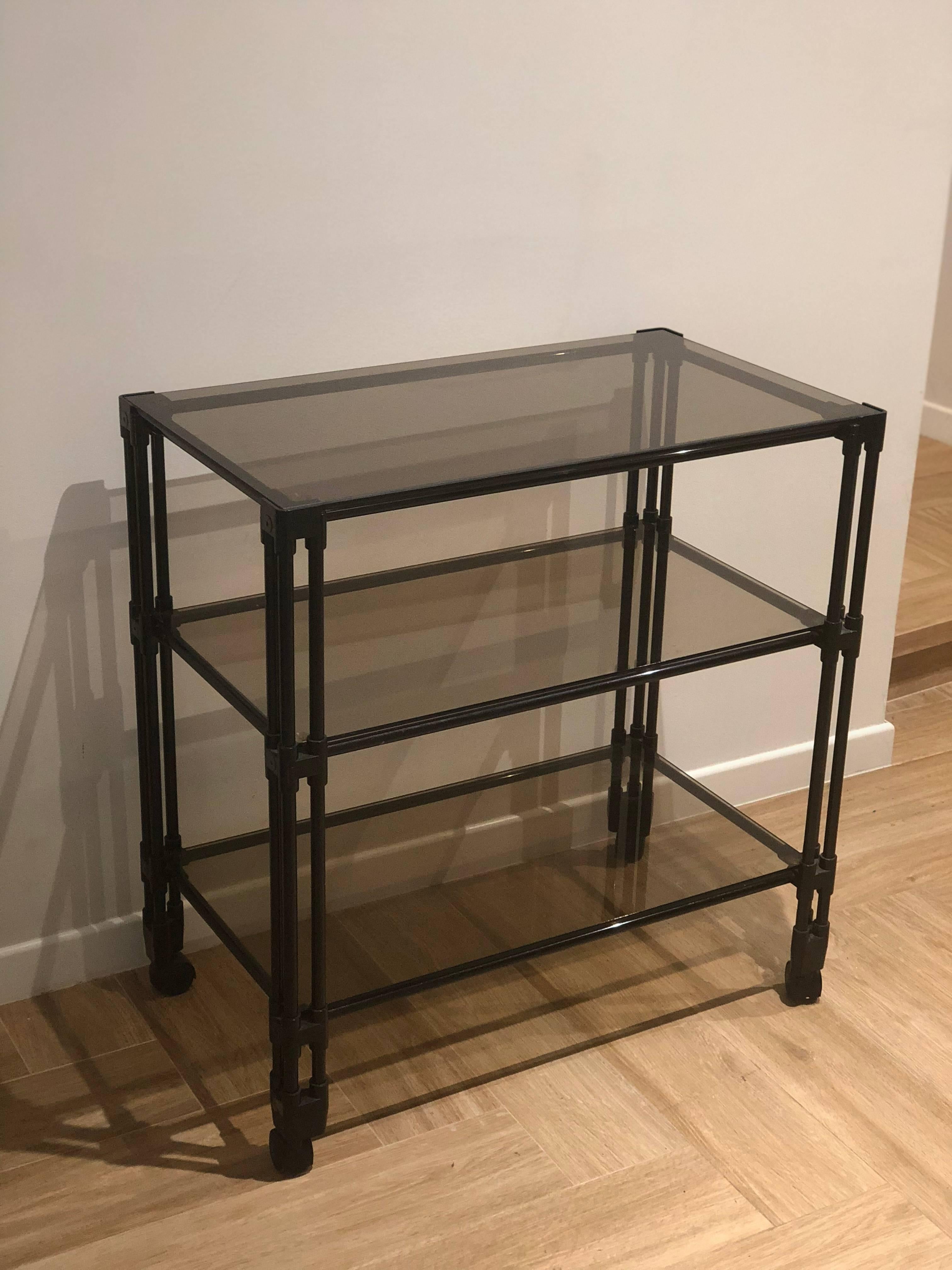 Mid-Century Modern Design Black Smoked Glass Bar Cart Italy In Excellent Condition In Sofia, BG
