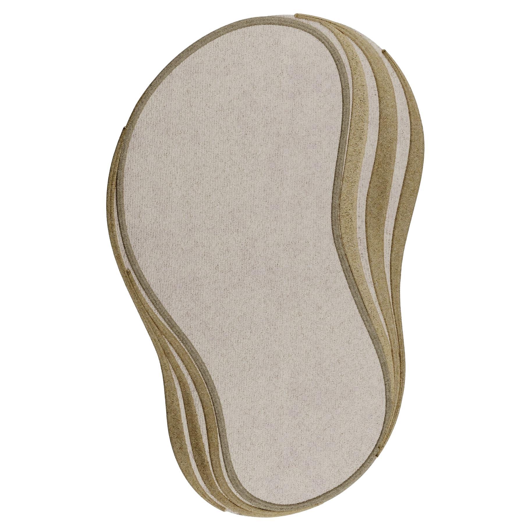 Mid-Century Modern Irregular Oval Shape Hand-Tuft Rug Pastel Beige & Gray For Sale