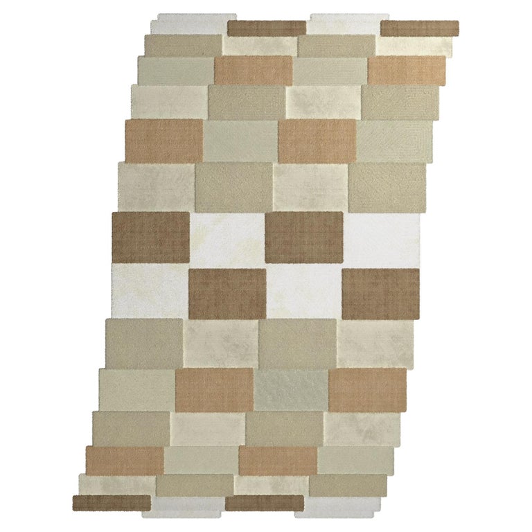 MidCentury Modern Geometric Shaped HandTufted Rug HandTufted Cream
