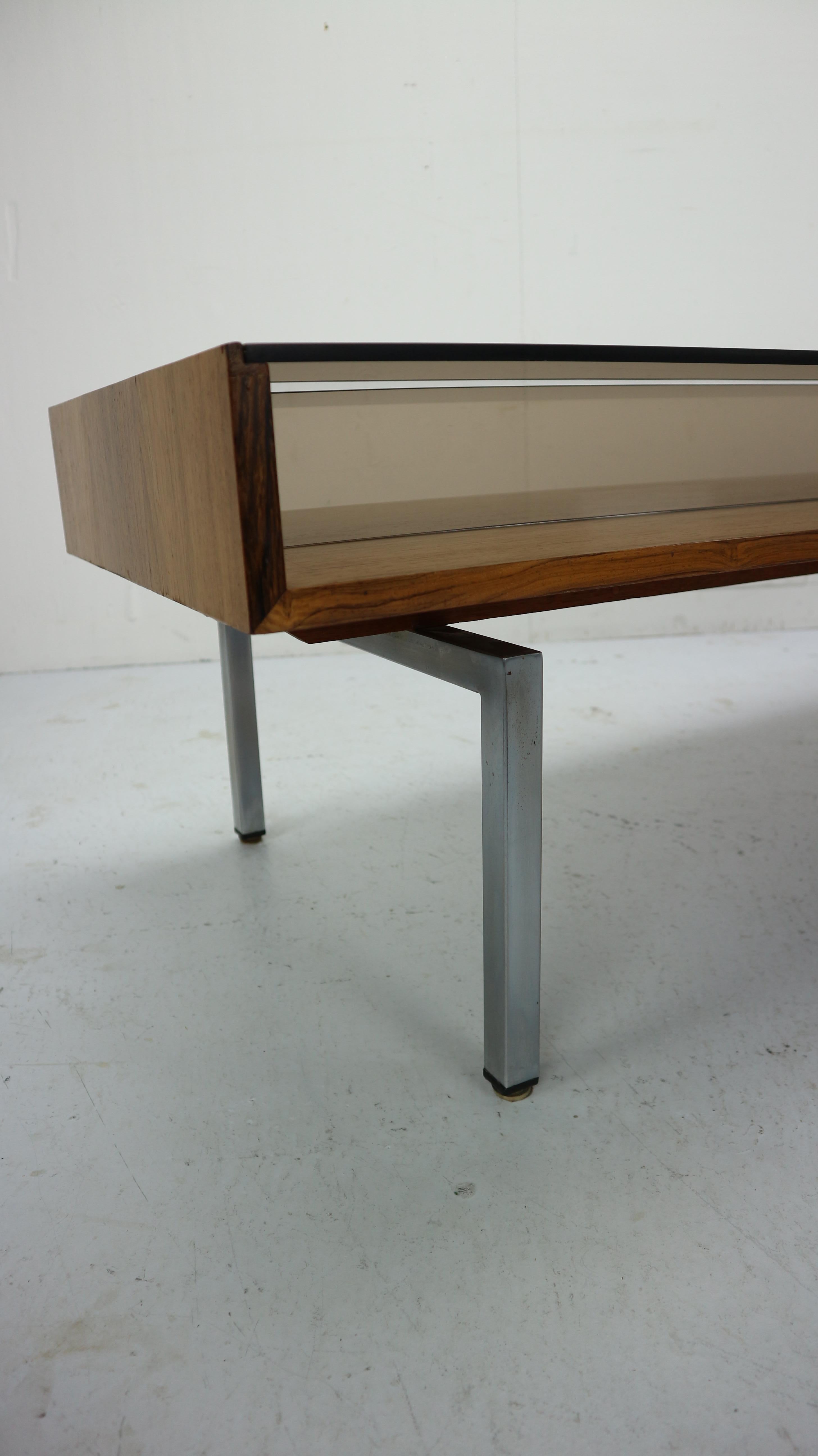 Mid-Century Modern Design Coffee Table Smoked Glass& Rosewood, 1970s 5
