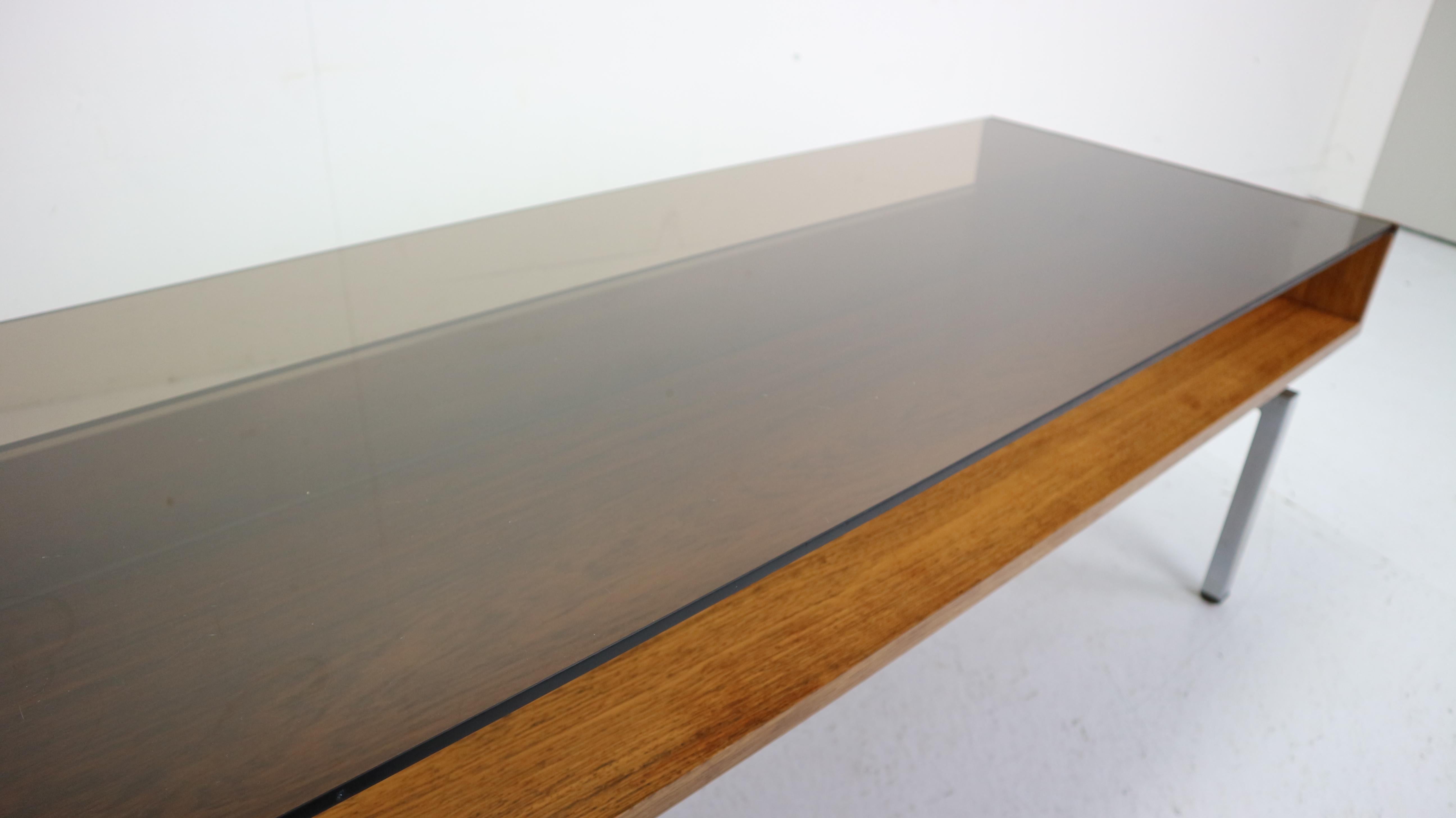 Mid-Century Modern Design Coffee Table Smoked Glass& Rosewood, 1970s 10