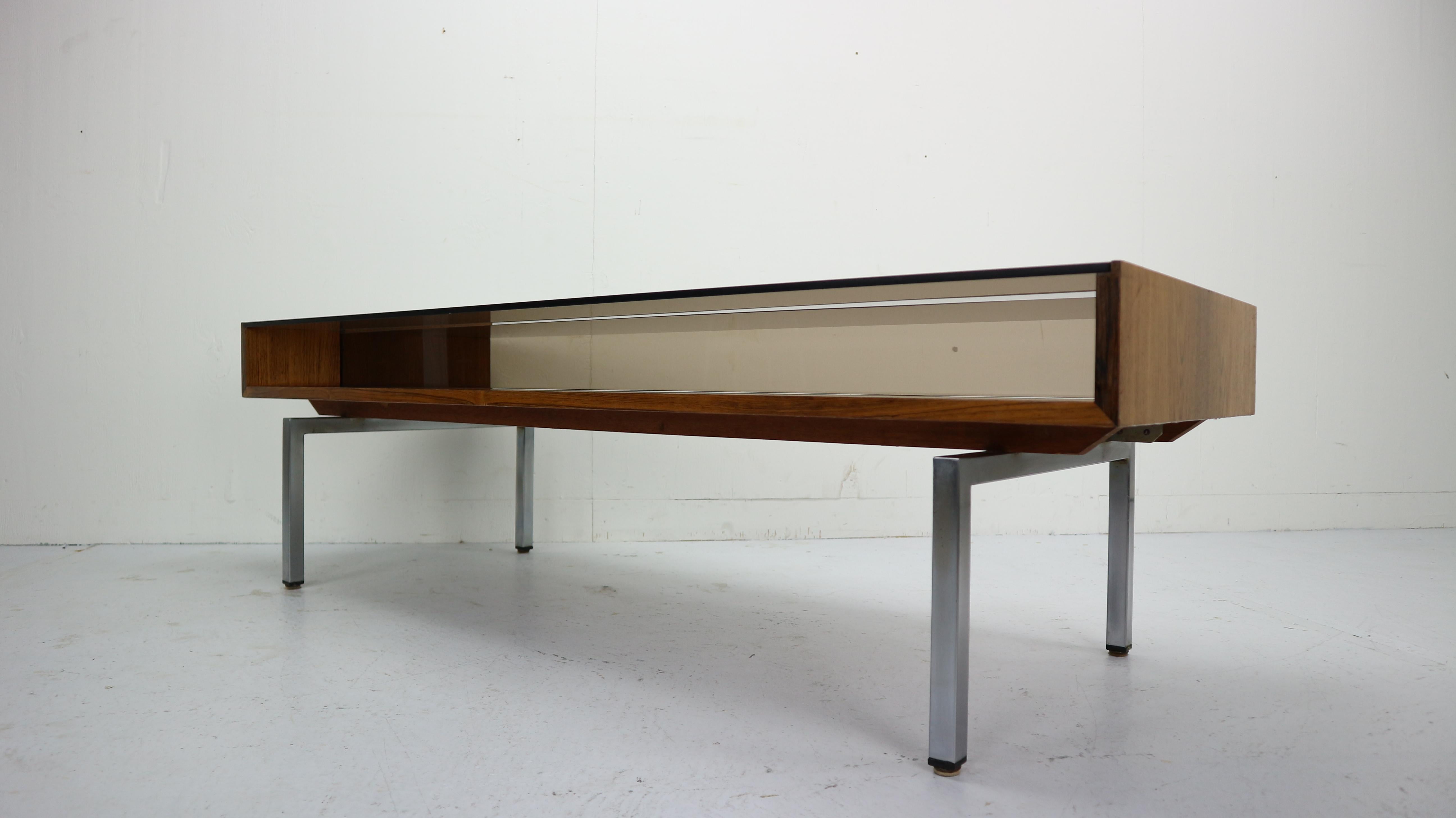 Mid-Century Modern Design Coffee Table Smoked Glass& Rosewood, 1970s 2