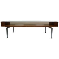 Mid-Century Modern Design Coffee Table Smoked Glass& Rosewood, 1970s