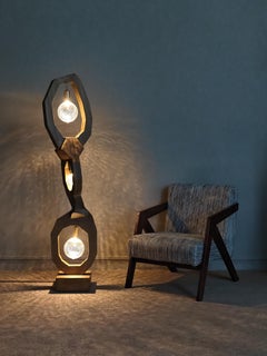 Lámpara de pie de diseño moderno de mediados de siglo TRINITY de madera maciza hecha a mano