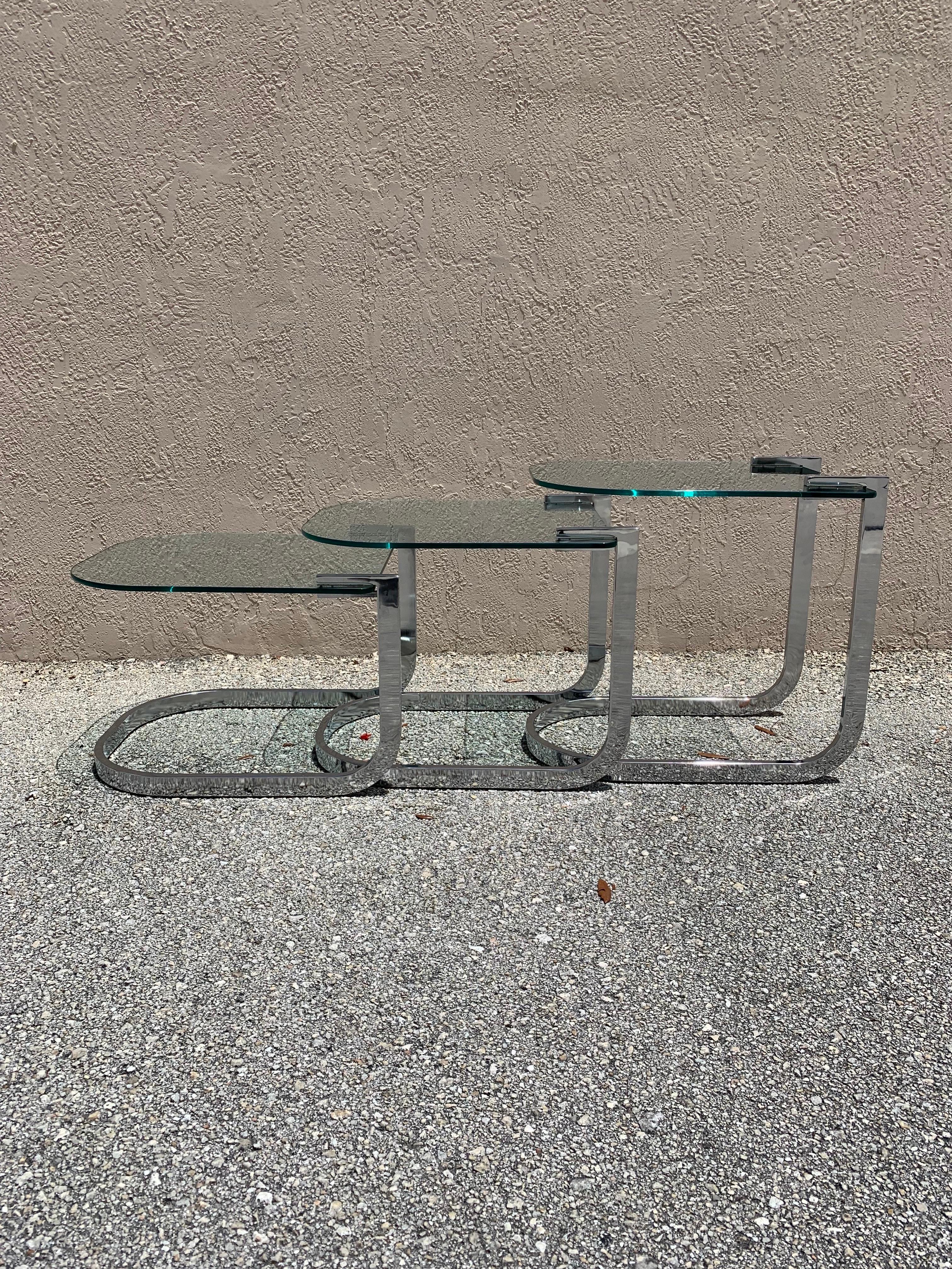 Mid-Century Modern Design Institute of America Chrome and Glass Nesting Tables For Sale 4