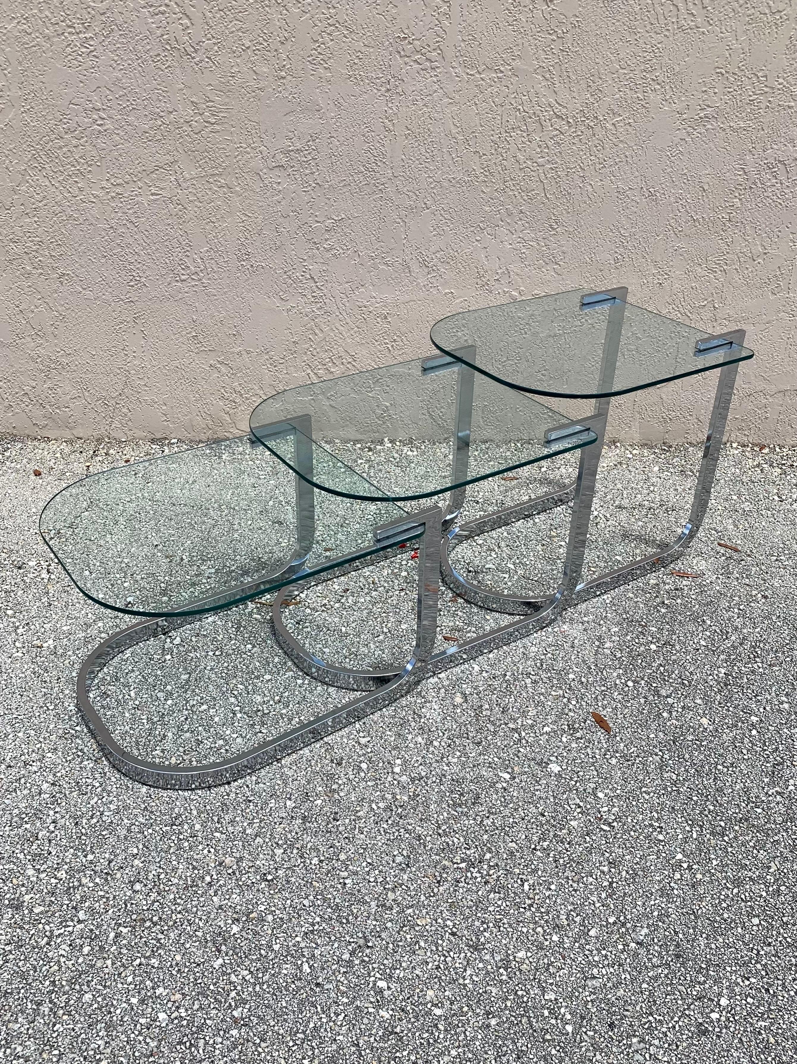 Mid-Century Modern Design Institute of America Chrome and Glass Nesting Tables For Sale 5