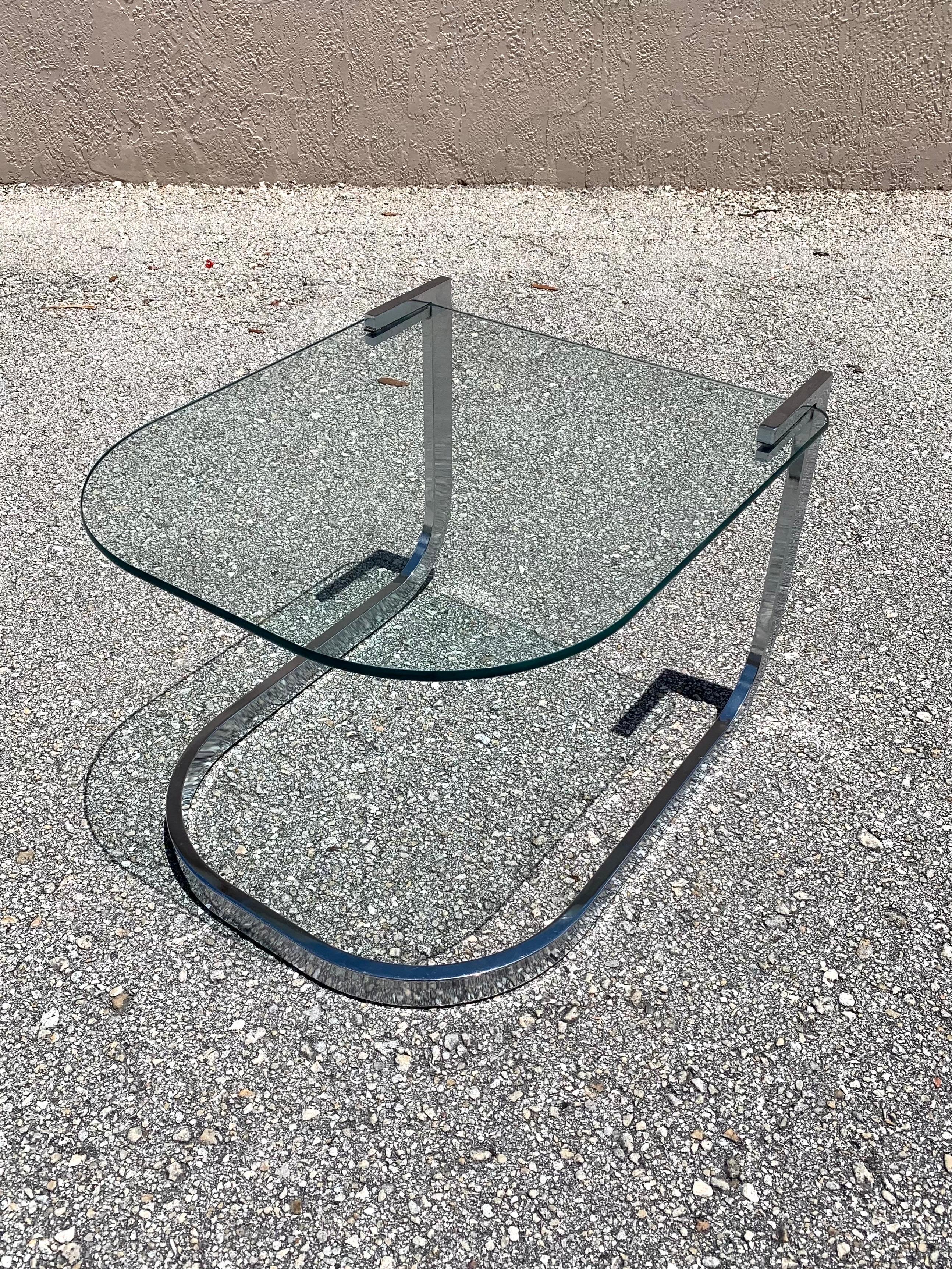 American Mid-Century Modern Design Institute of America Chrome and Glass Nesting Tables For Sale