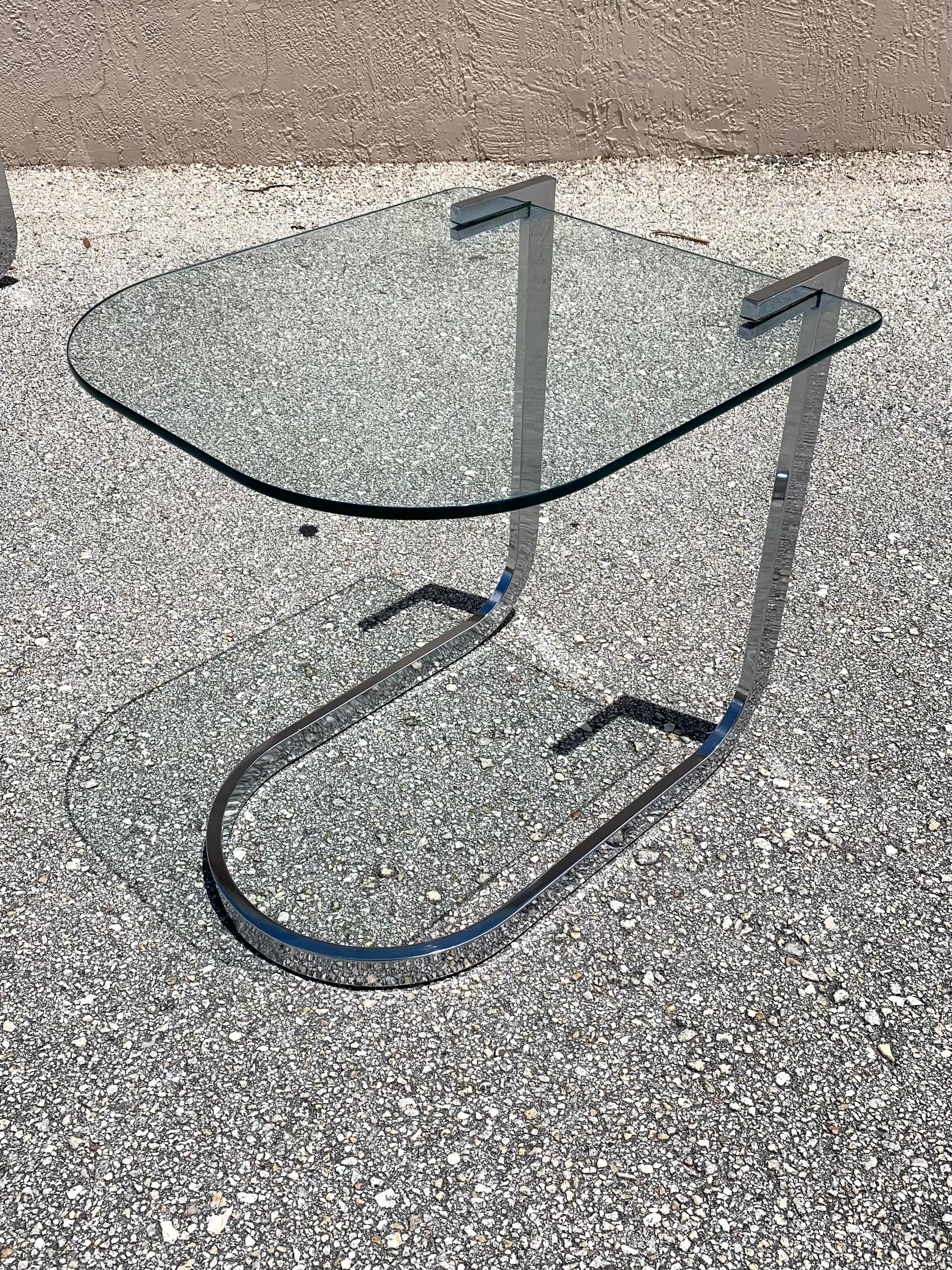 20th Century Mid-Century Modern Design Institute of America Chrome and Glass Nesting Tables For Sale