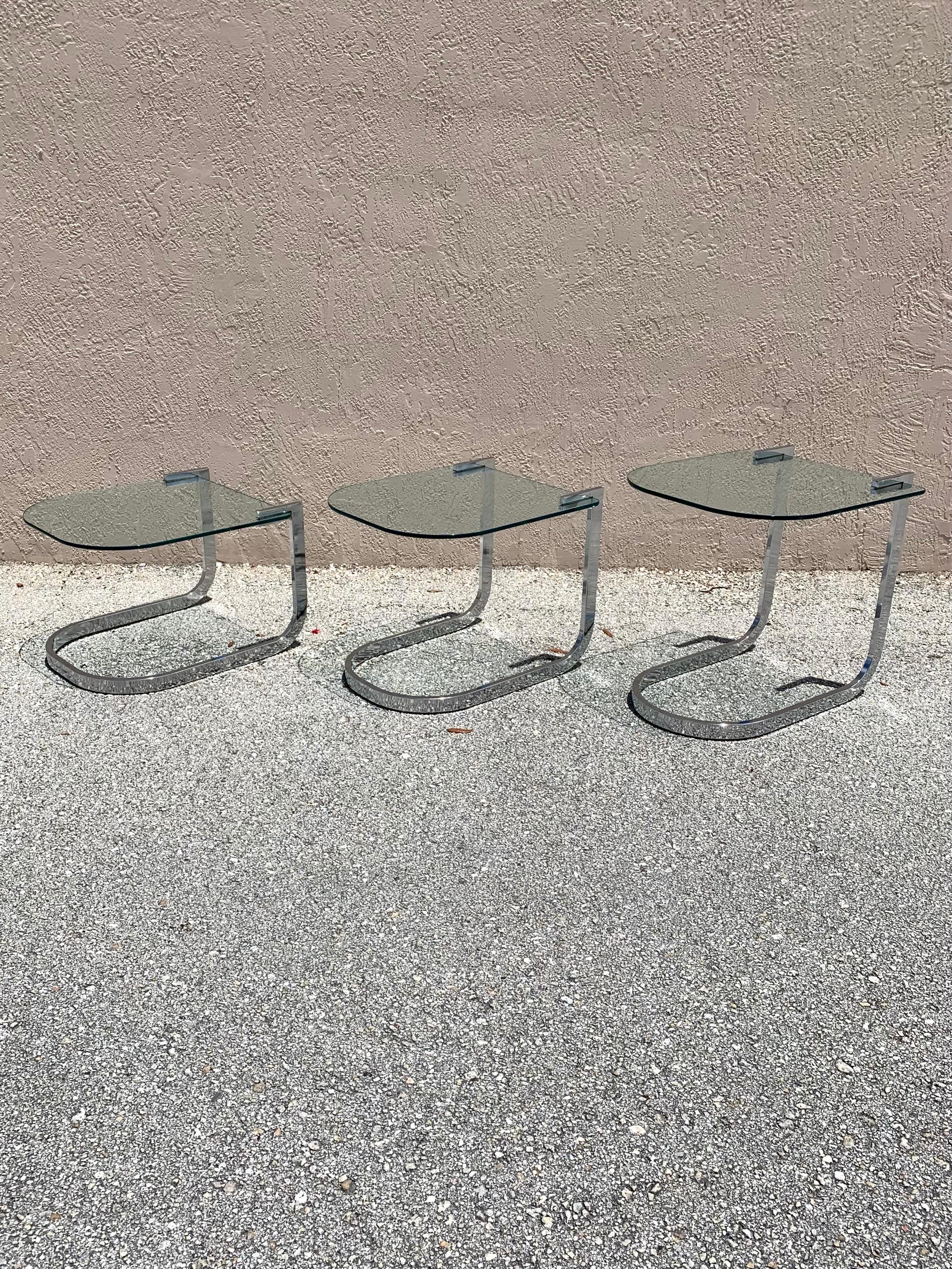 Mid-Century Modern Design Institute of America Chrome and Glass Nesting Tables For Sale 1