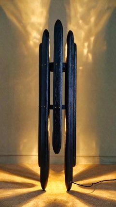 Mid-Century Modern Design Light Handgefertigte Massivholz-Stehleuchte, NOVA, Schwarz