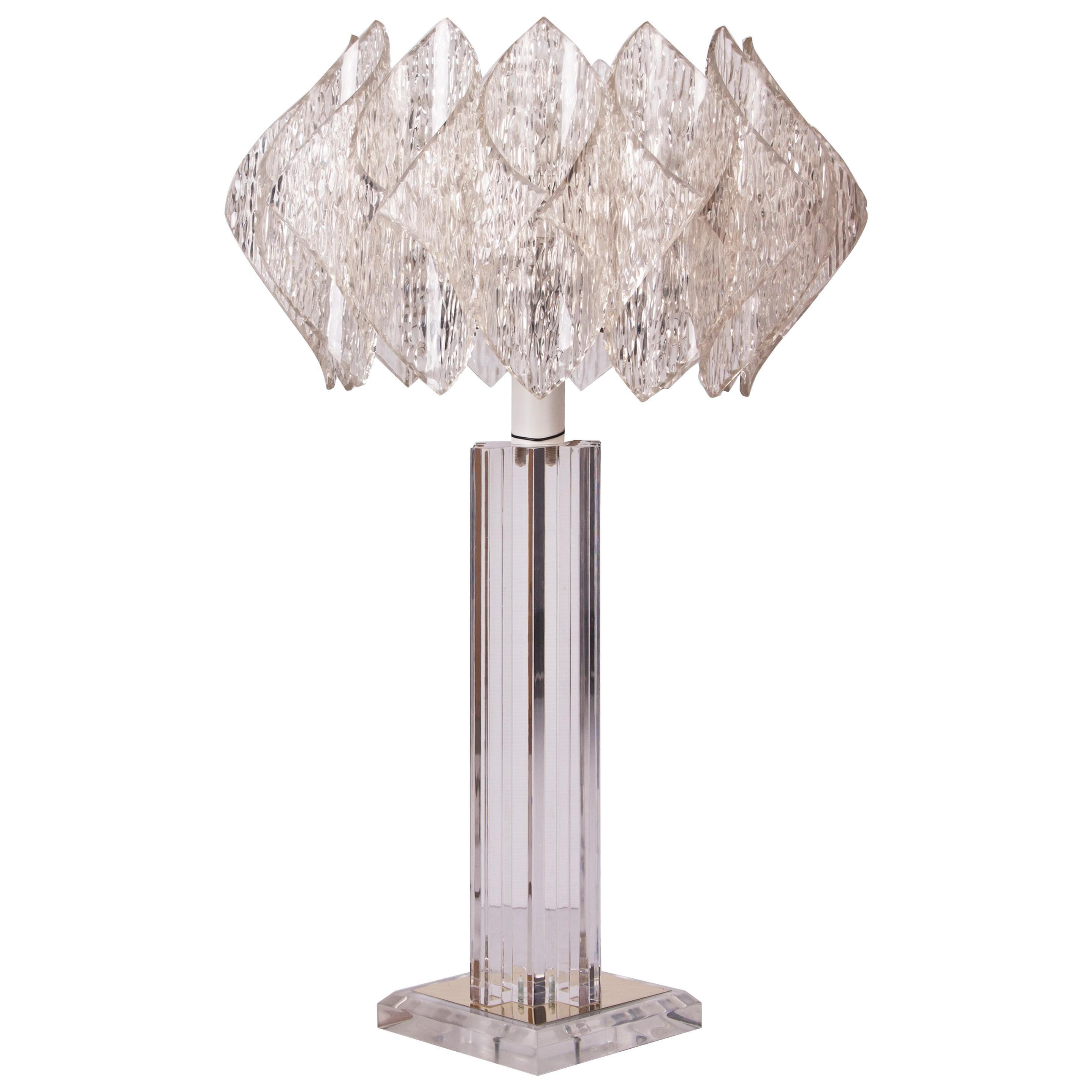 MidCentury Modern Design Lucite Table Lamp with Acrylic Lotus Shade