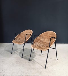 Fauteuils en rotin de design moderne du milieu du siècle, France, années 1950