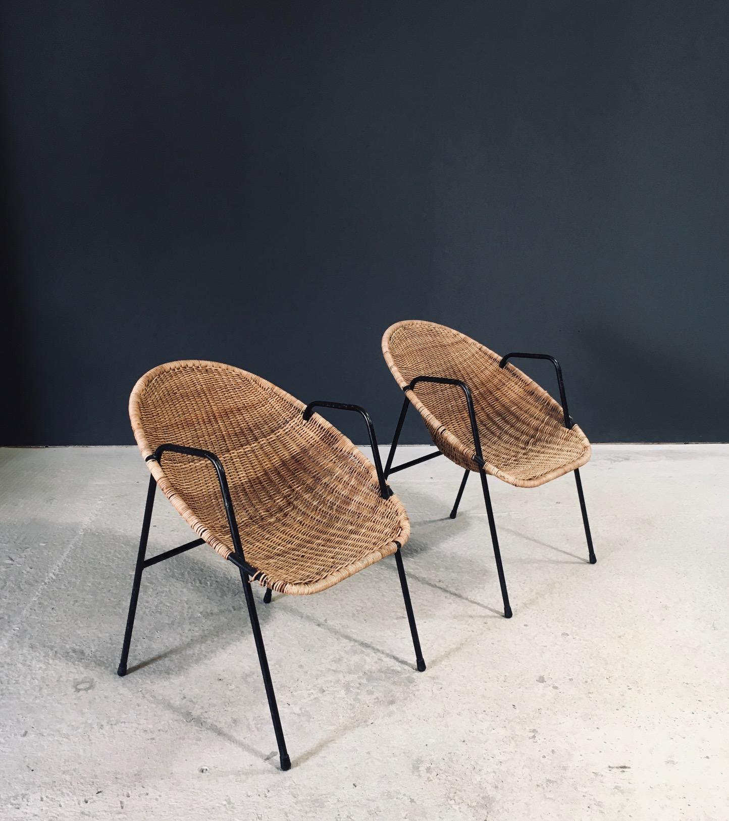 Mid-Century moderno Poltrone in rattan di design della metà del secolo, Francia, anni '50 in vendita
