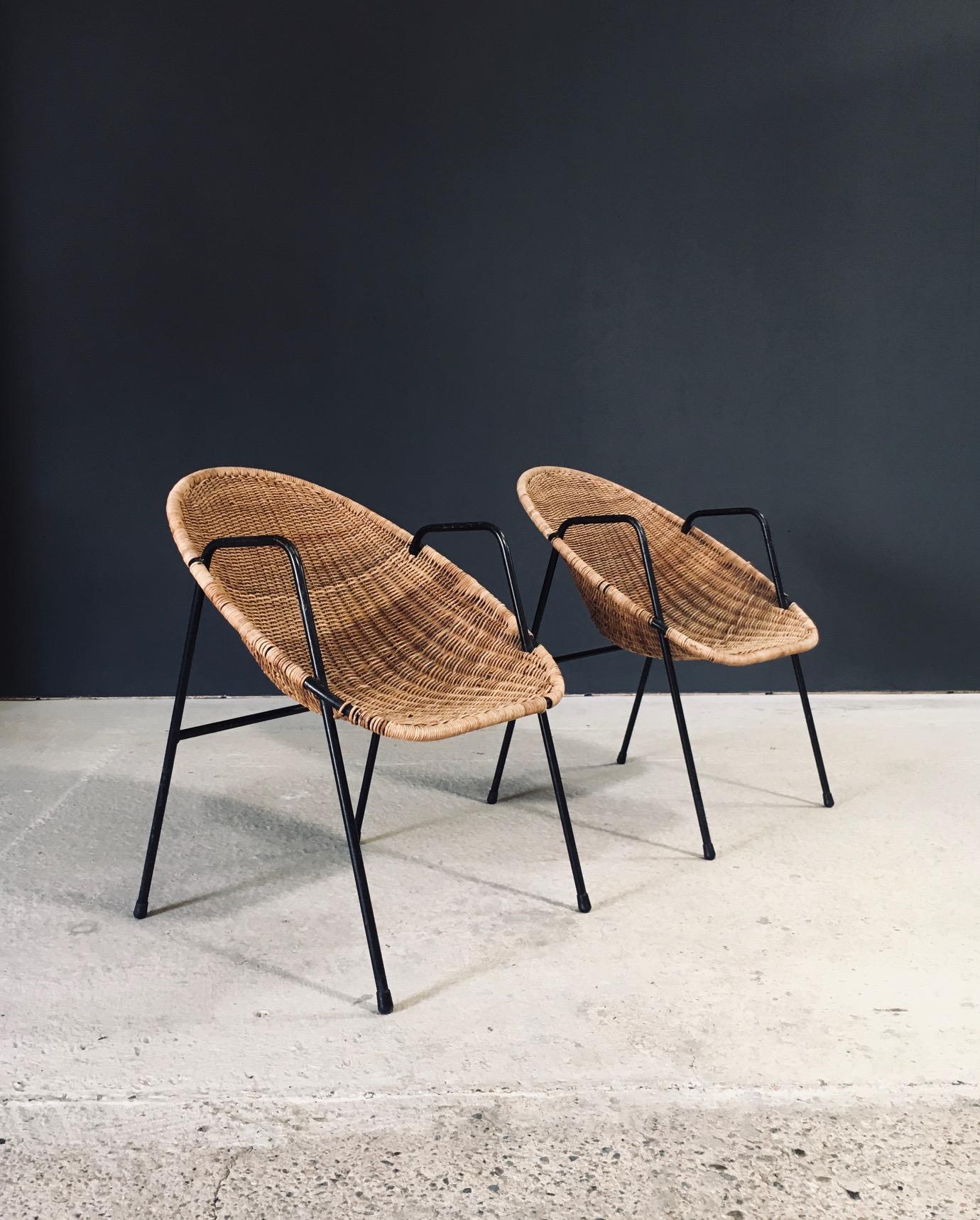 Francese Poltrone in rattan di design della metà del secolo, Francia, anni '50 in vendita