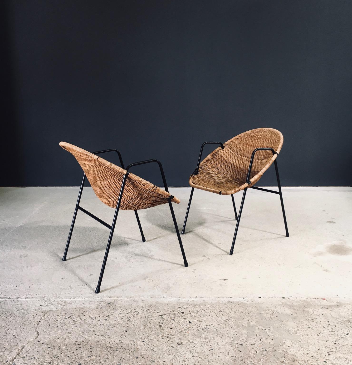 Metà XX secolo Poltrone in rattan di design della metà del secolo, Francia, anni '50 in vendita