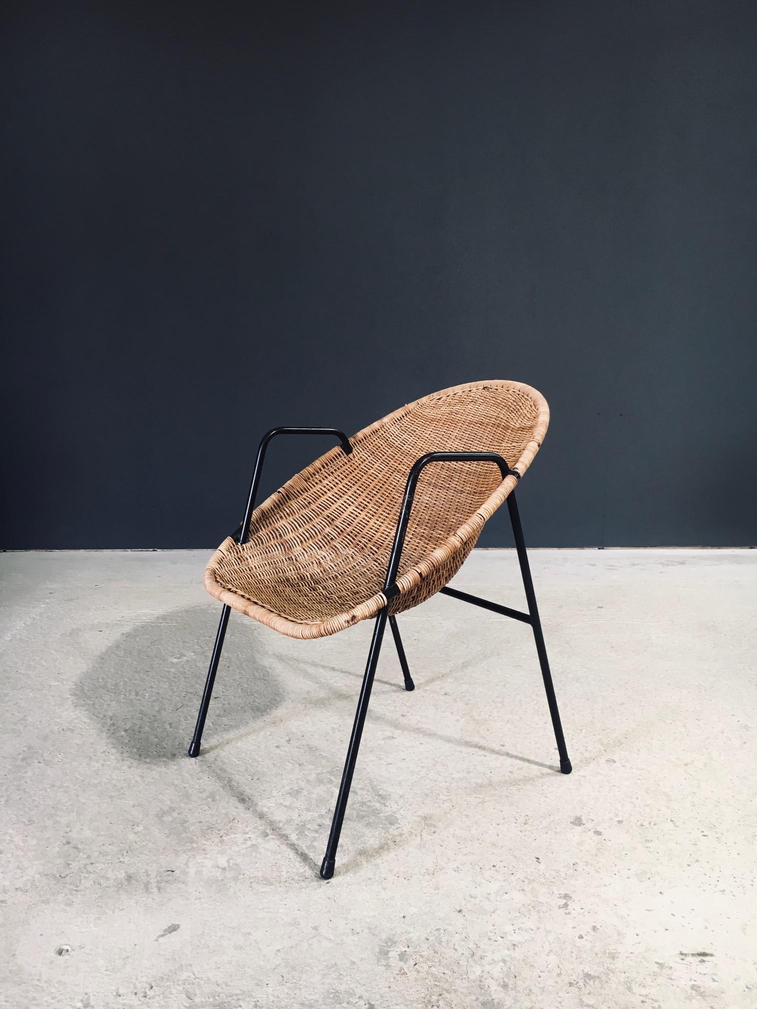 Acciaio Poltrone in rattan di design della metà del secolo, Francia, anni '50 in vendita