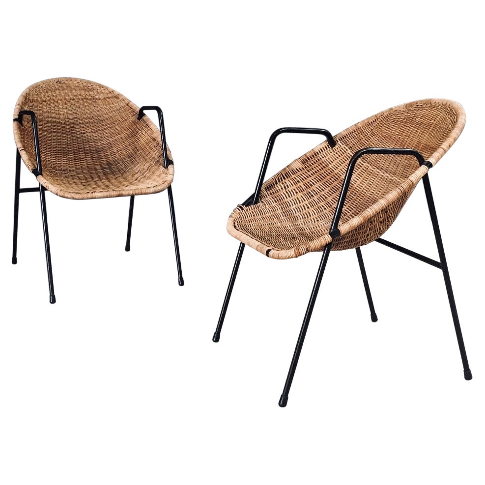 Fauteuils en rotin de design moderne du milieu du siècle, France, années 1950