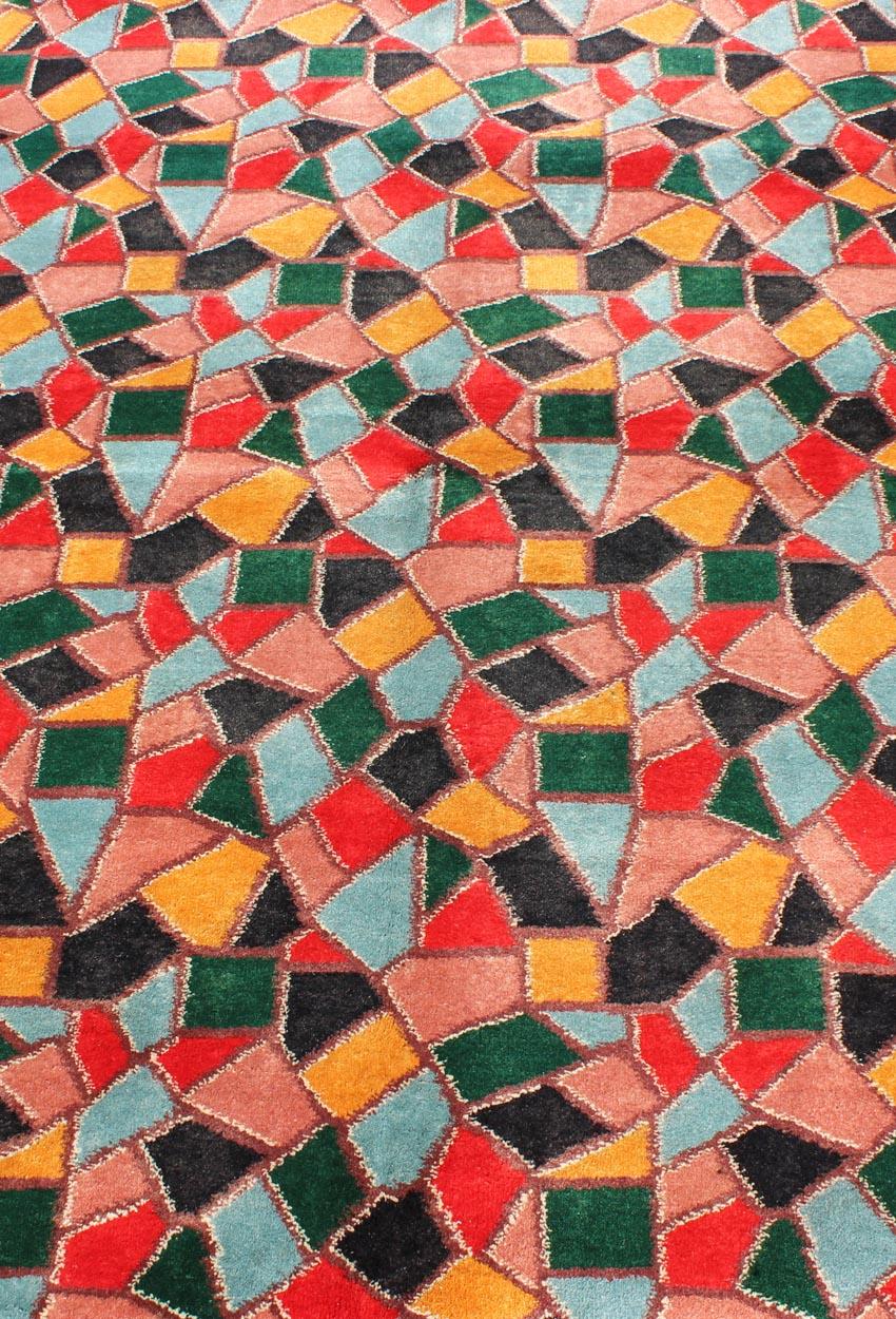   Mid-Century Modern Design Rug inspired by Stained glass & Unique Complexion For Sale 2