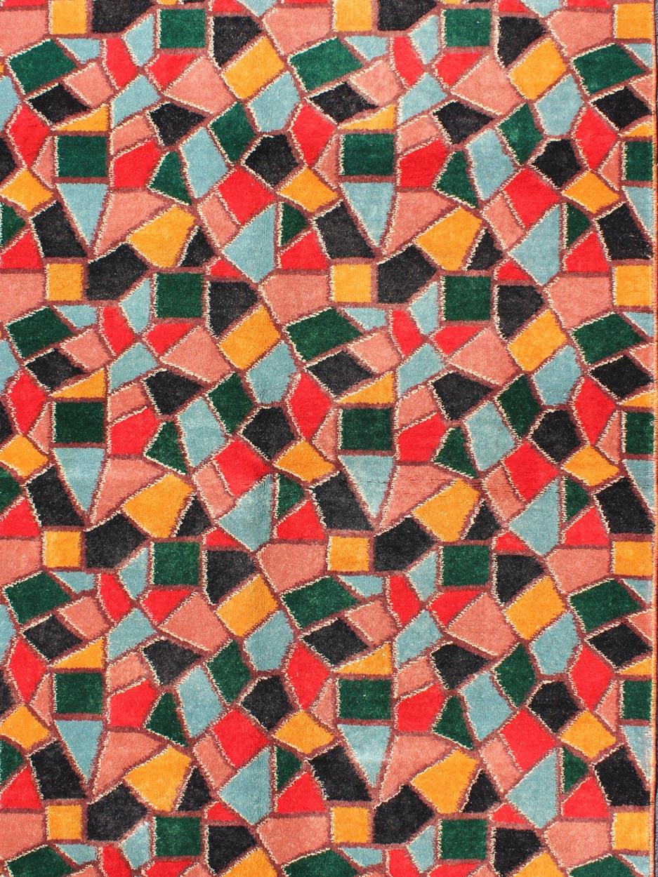 Turkish    Mid-Century Modern Design Rug inspired by Stained glass & Unique Complexion For Sale