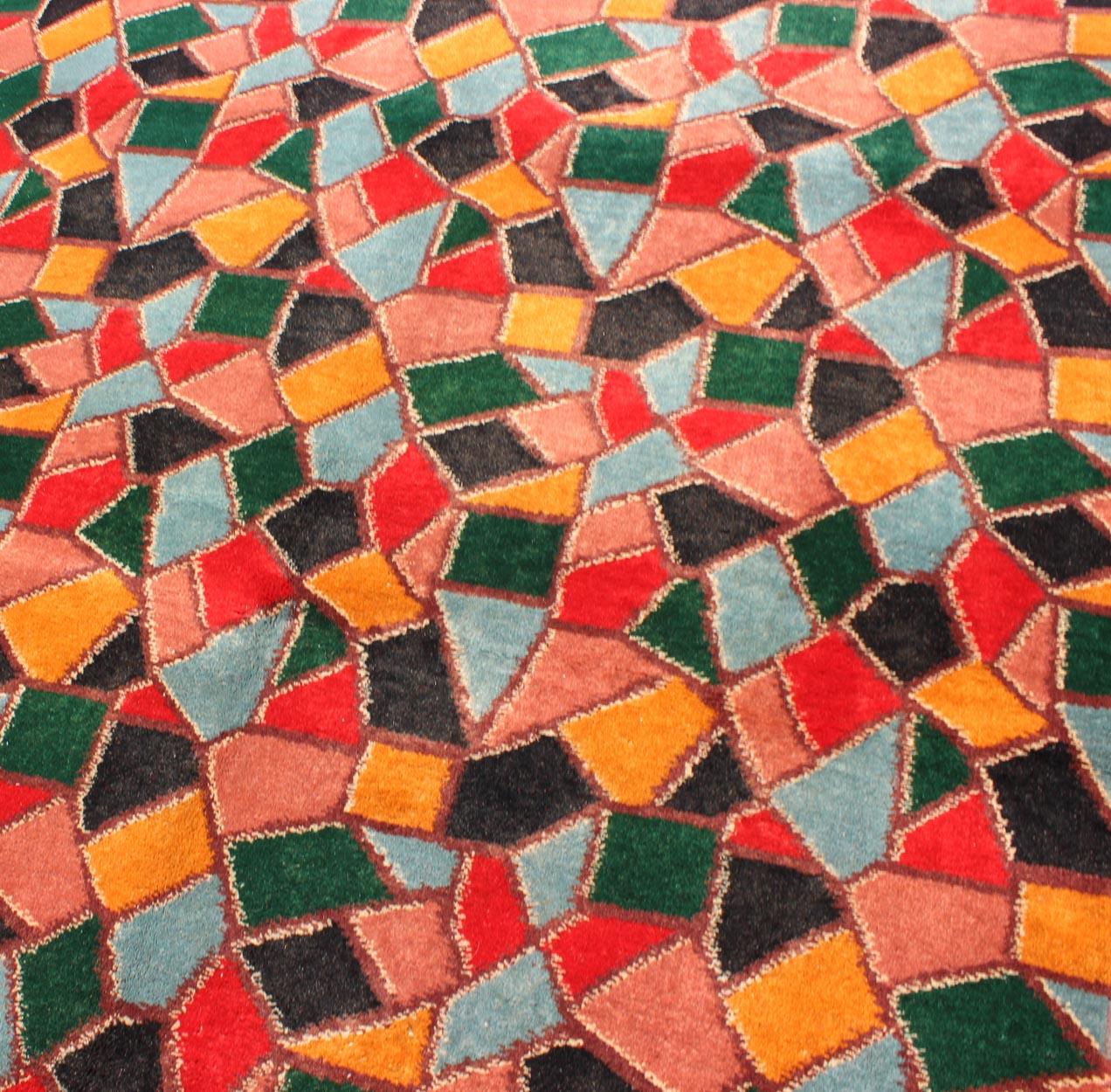    Mid-Century Modern Design Rug inspired by Stained glass & Unique Complexion For Sale 1