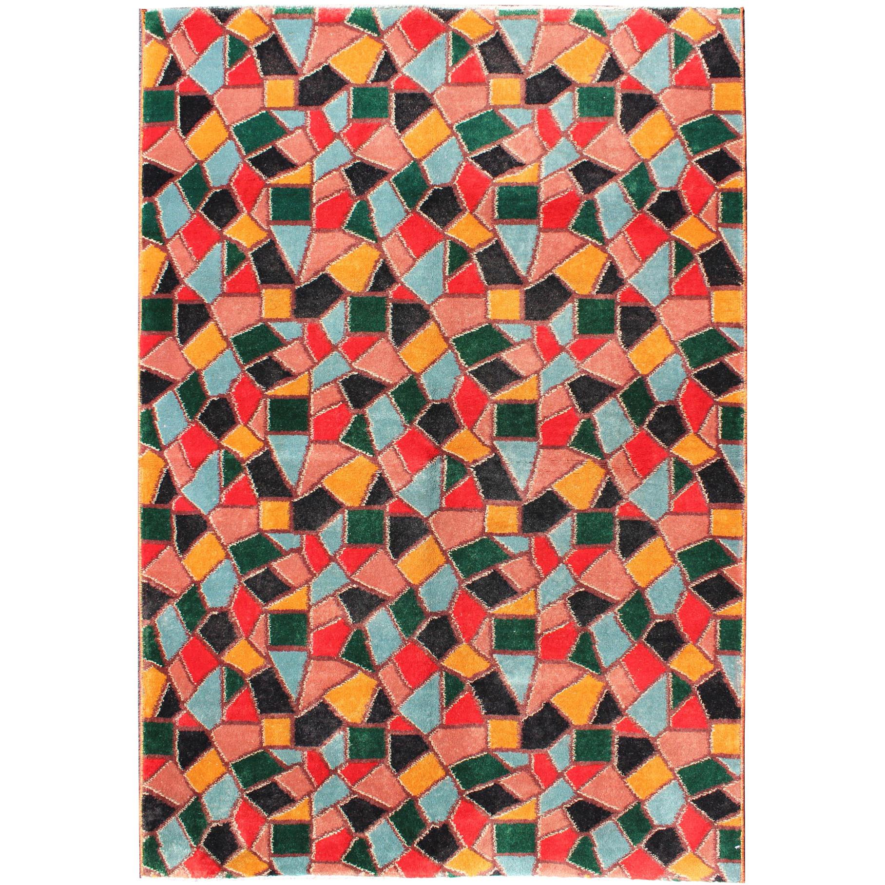    Mid-Century Modern Design Rug inspired by Stained glass & Unique Complexion For Sale