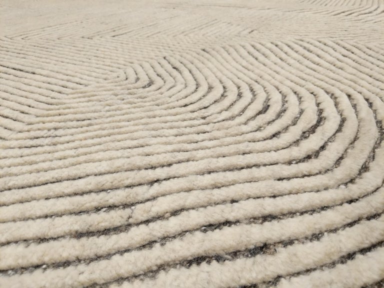 MidCentury Modern Design Textural Ivory Geometric Zen Garden Rug For