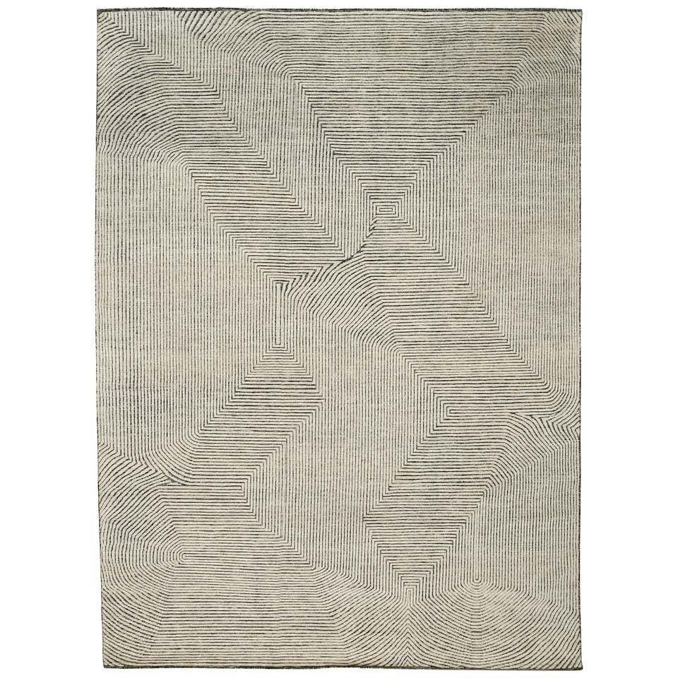 Mid-Century Modern Design Textural Ivory Geometric Zen Garden Rug For ...