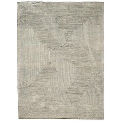 Mid-Century Modern Design Textural Ivory Geometric Zen Garden Rug