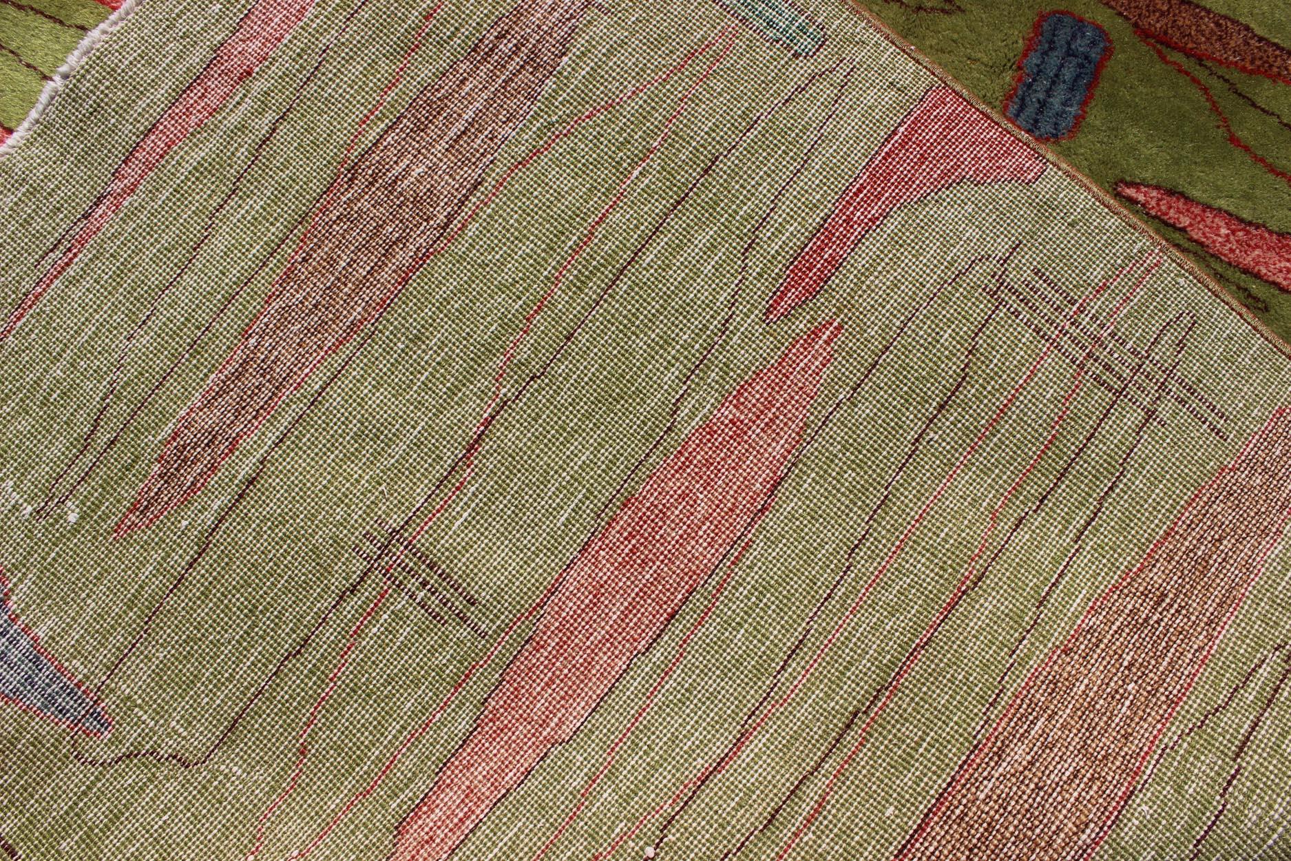 Türkischer Mid-Century Modern-Teppich mit hellgrünem Teppich in ausgezeichnetem Zustand im Angebot 4