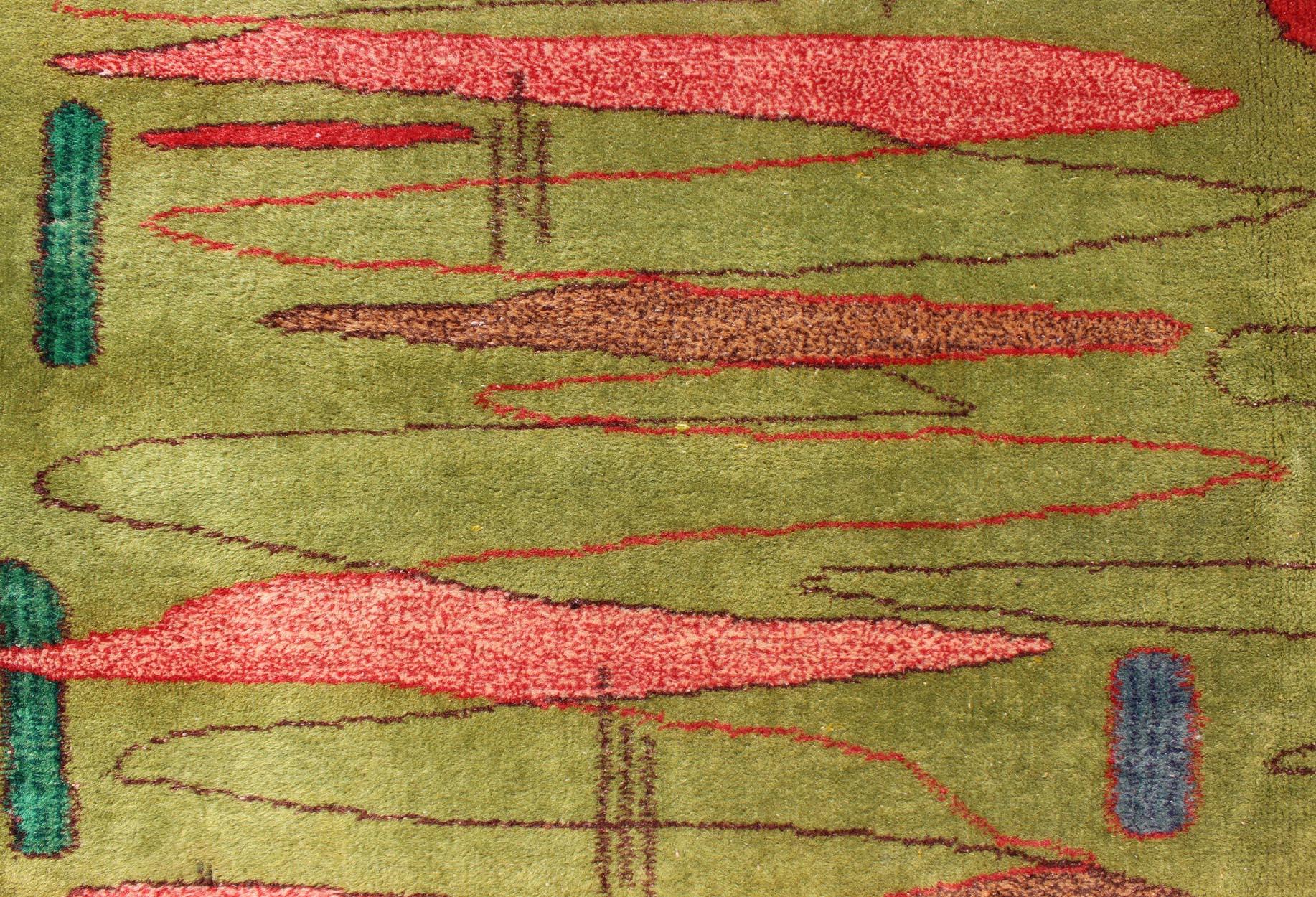 Türkischer Mid-Century Modern-Teppich mit hellgrünem Teppich in ausgezeichnetem Zustand (Wolle) im Angebot