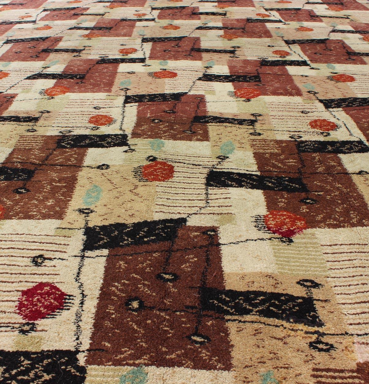 Mid-Century Modern Design Turkish Rug in Brown, Red, Taupe and Green 5