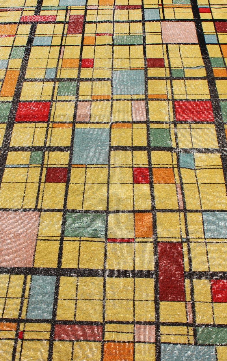 Mid-20th Century Mid-Century Modern Design Turkish Rug, Vintage Modern Carpet in Bright Yellow For Sale