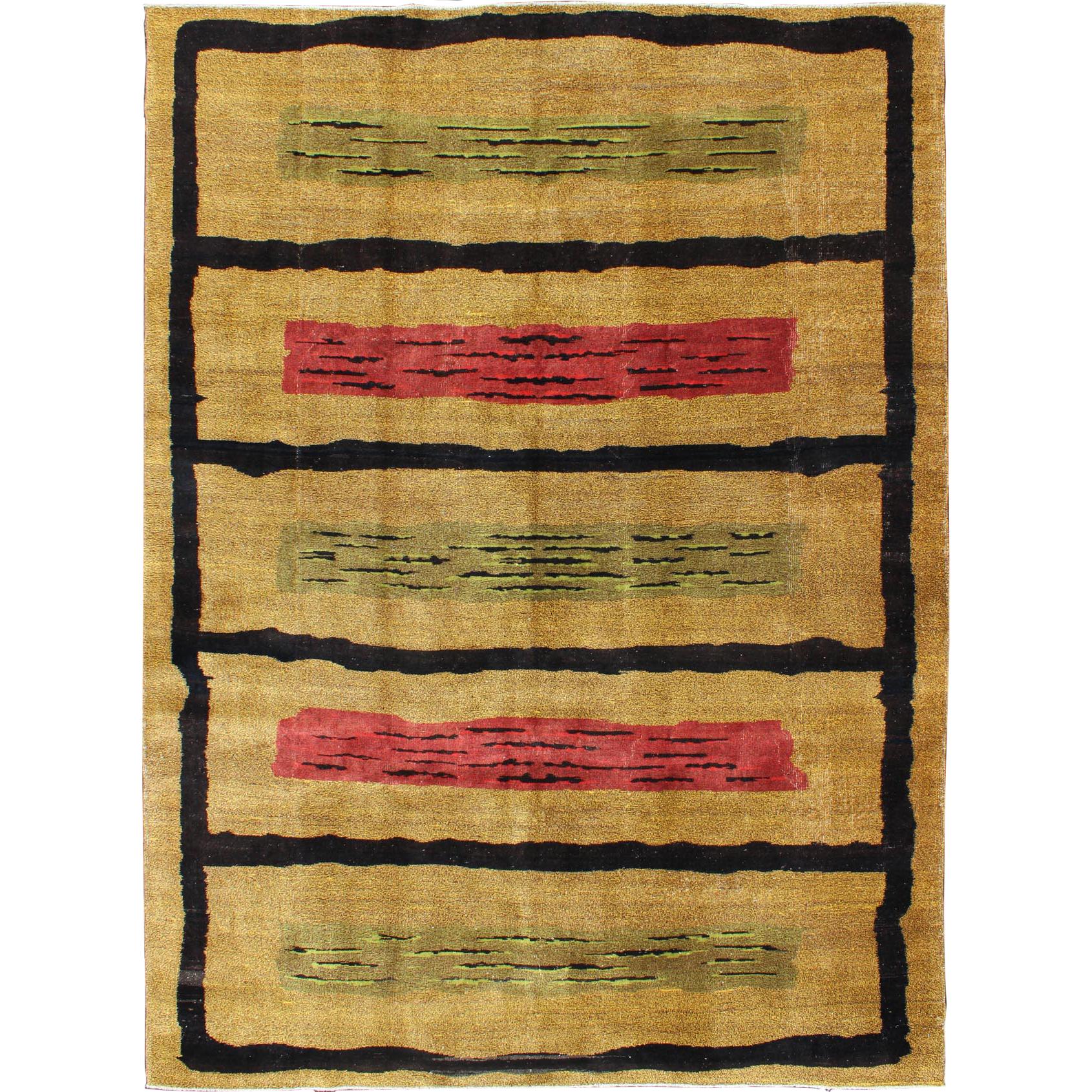 Mid-Century Modern Design Turkish Zeki Müren Rug in Golden and Sand Colors 