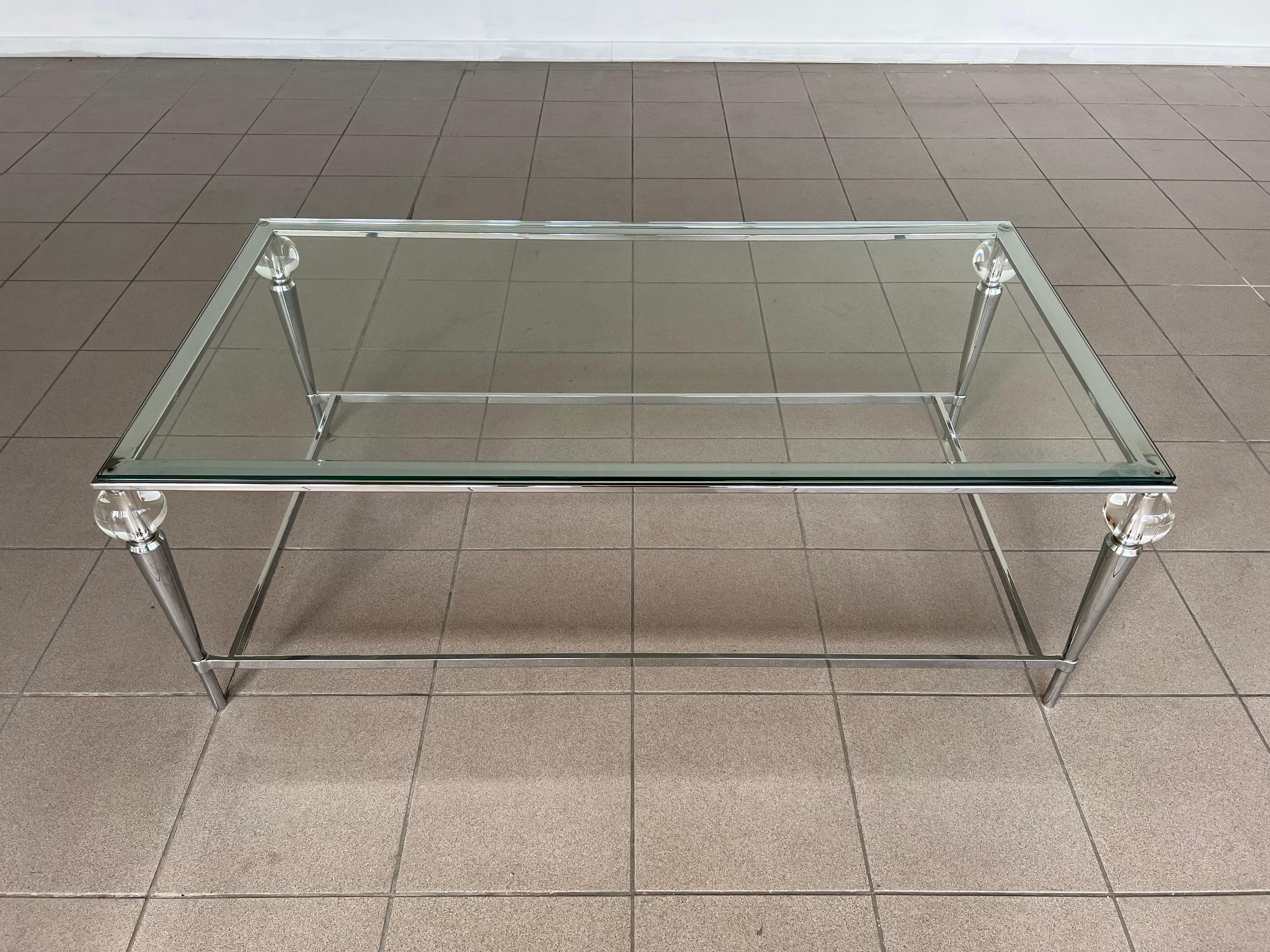 Space Age Mid-Century Modern Designer Glass Lucite and Metal Coffee Table