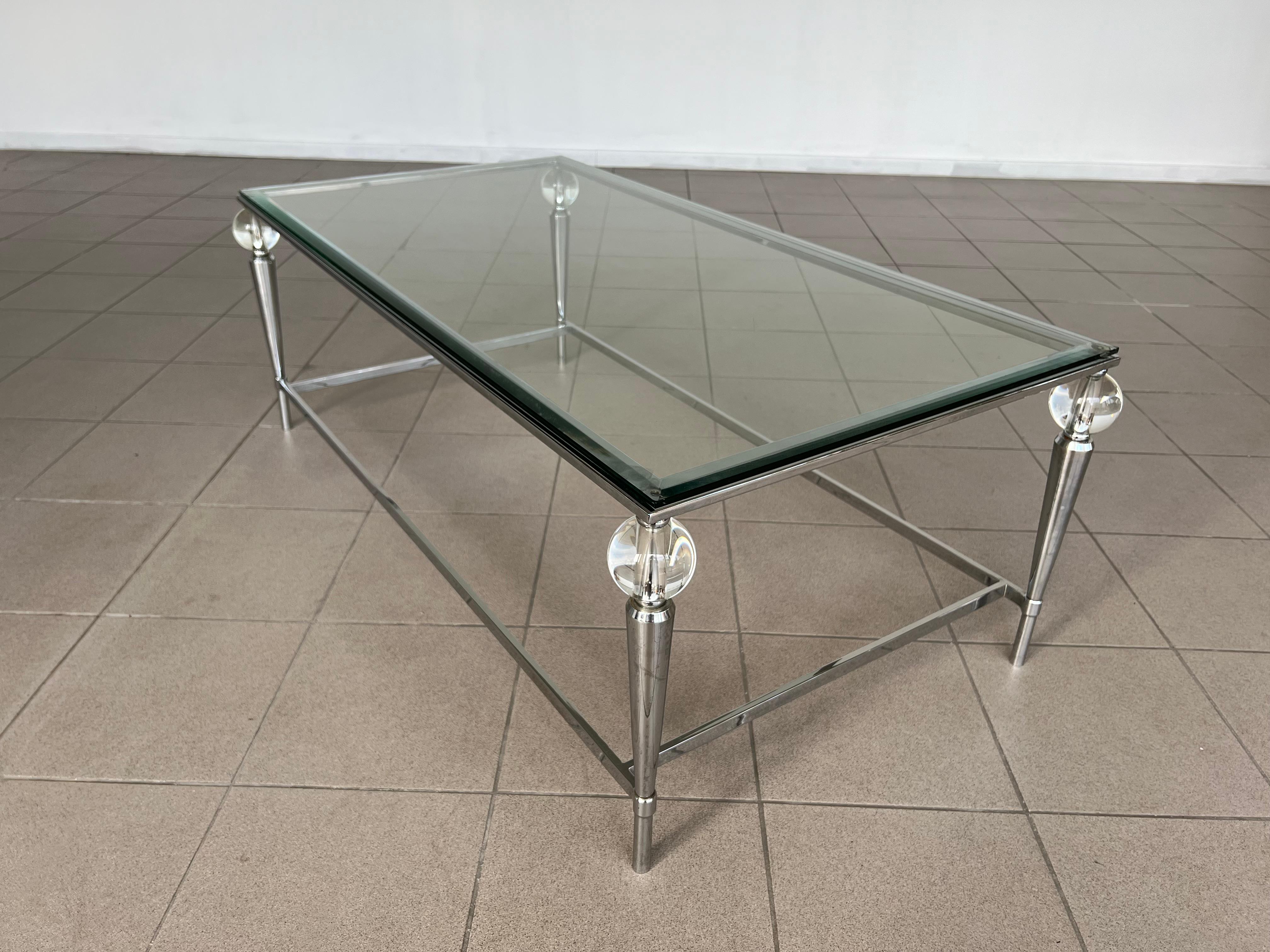European Mid-Century Modern Designer Glass Lucite and Metal Coffee Table