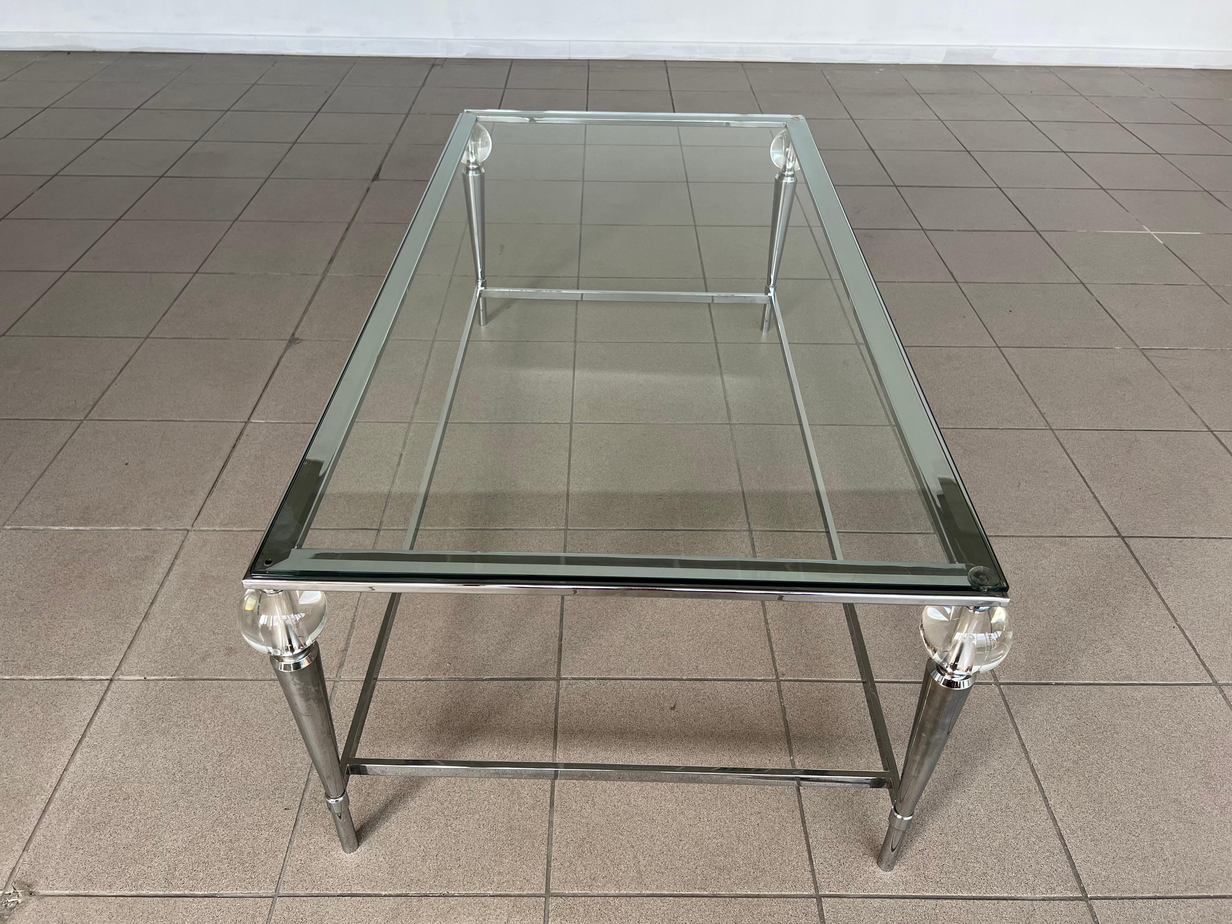 20th Century Mid-Century Modern Designer Glass Lucite and Metal Coffee Table