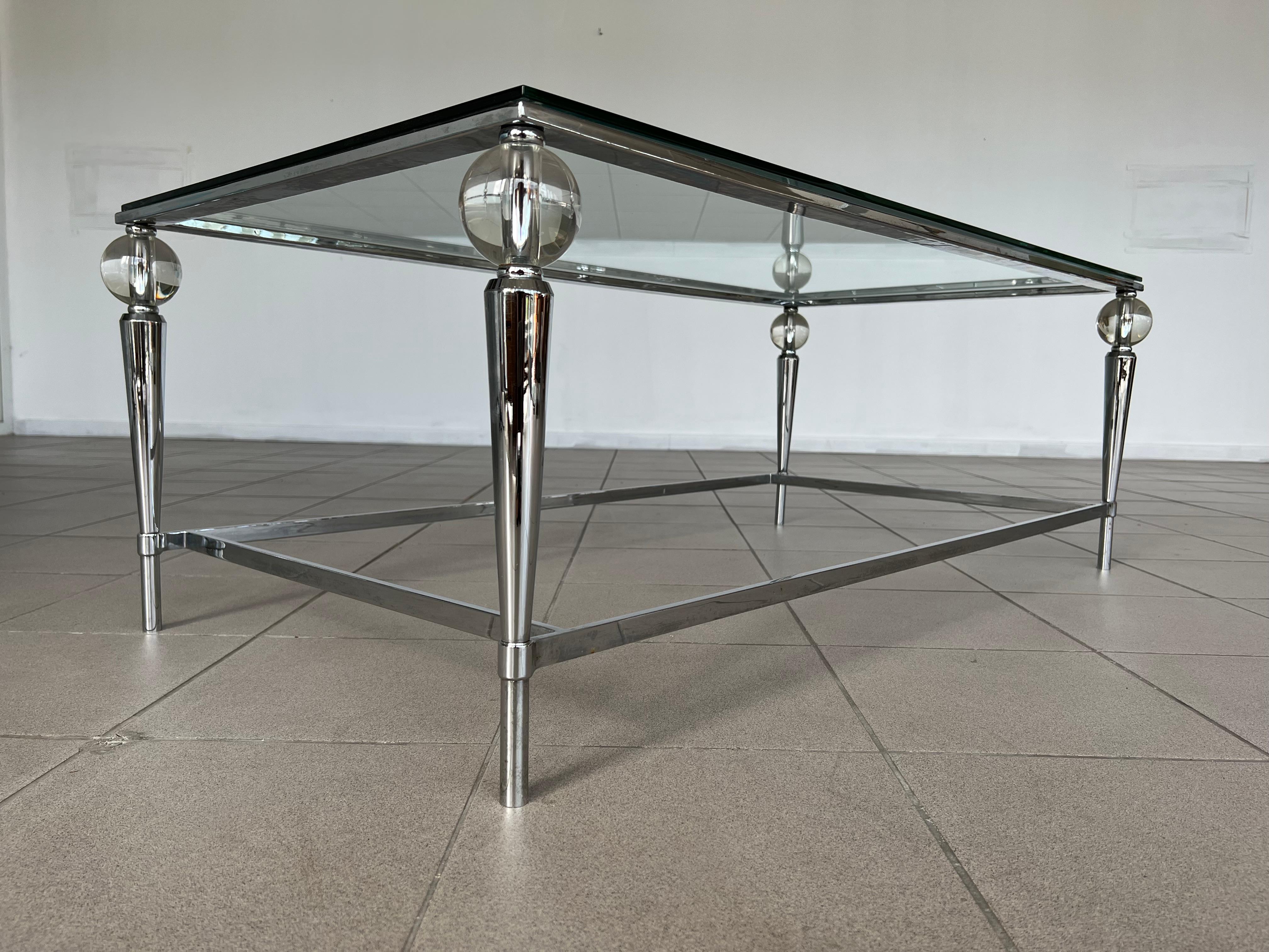 Mid-Century Modern Designer Glass Lucite and Metal Coffee Table 1