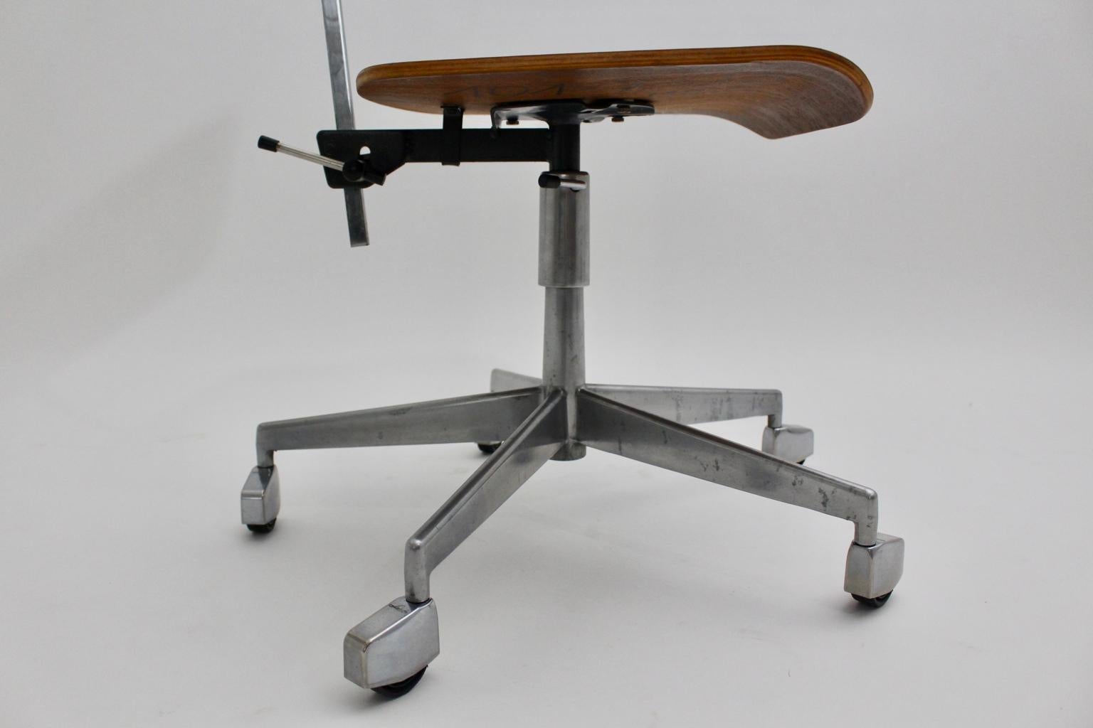 Mid-Century Modern Desk Chair by Jorgen Rasmussen Metal Oak Denmark, circa 1950 5