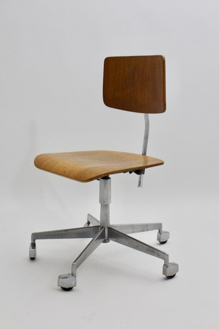 Mid-Century Modern Desk Chair by Jorgen Rasmussen Metal Oak Denmark