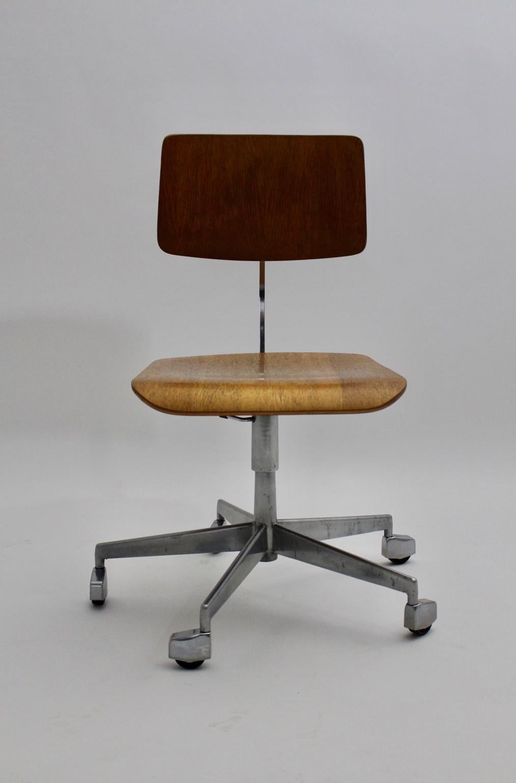 Danish Mid-Century Modern Desk Chair by Jorgen Rasmussen Metal Oak Denmark, circa 1950