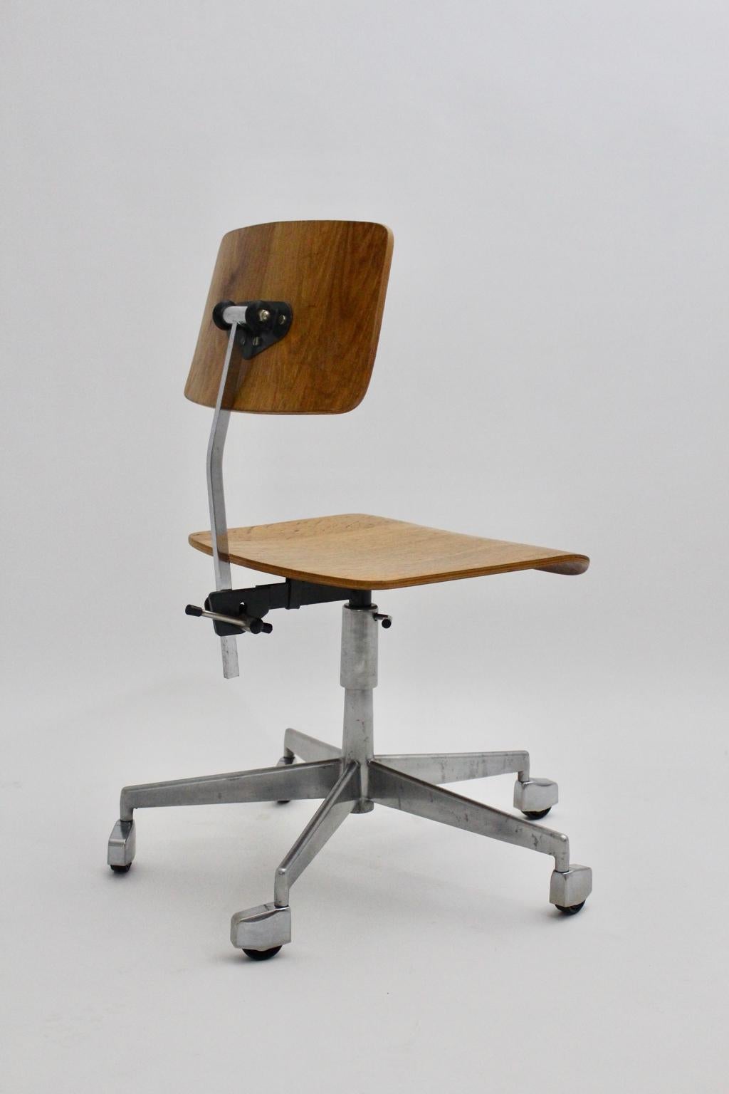 20th Century Mid-Century Modern Desk Chair by Jorgen Rasmussen Metal Oak Denmark, circa 1950