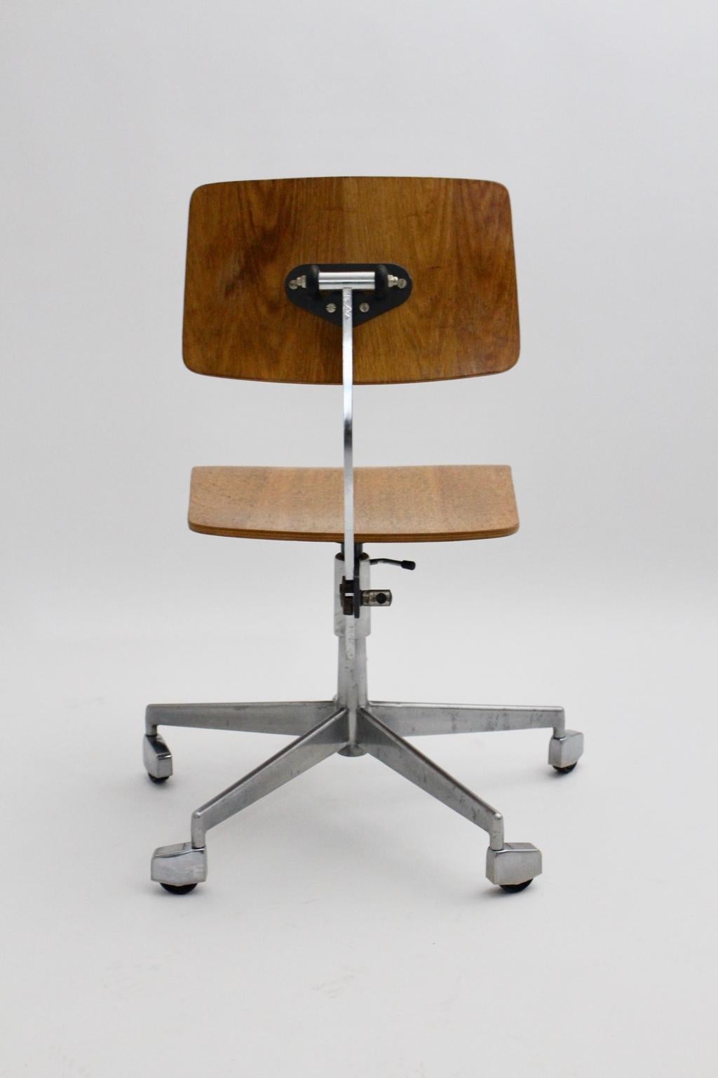 Mid-Century Modern Desk Chair by Jorgen Rasmussen Metal Oak Denmark, circa 1950 1