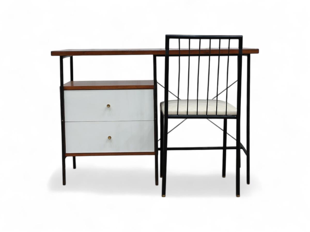 Hand-Painted Mid-Century Modern Desk & Chair in Hardwood & Iron by Geraldo de Barros, Brazil For Sale