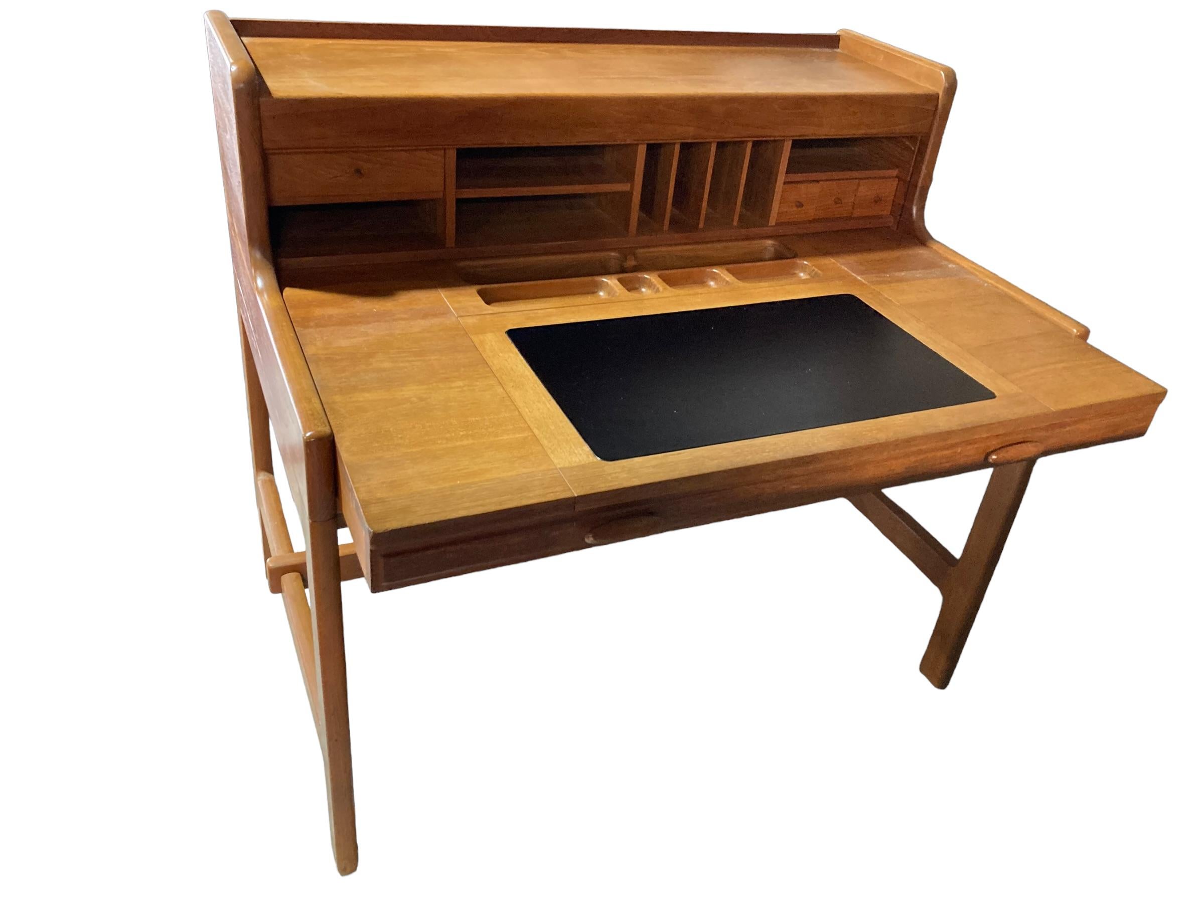 Carved Mid-Century Modern Desk Designed by John Mortensen and Manufactured for Dyrlund
