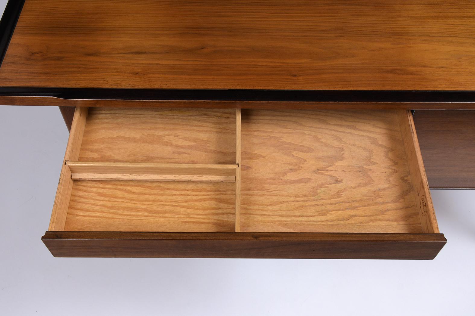 Carved 1960's Mid-Century Modern Walnut Desk