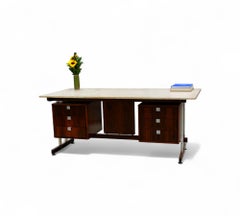 Moderner Schreibtisch der Jahrhundertmitte aus Hartholz und Marmor von Novo Rumo, um 1960