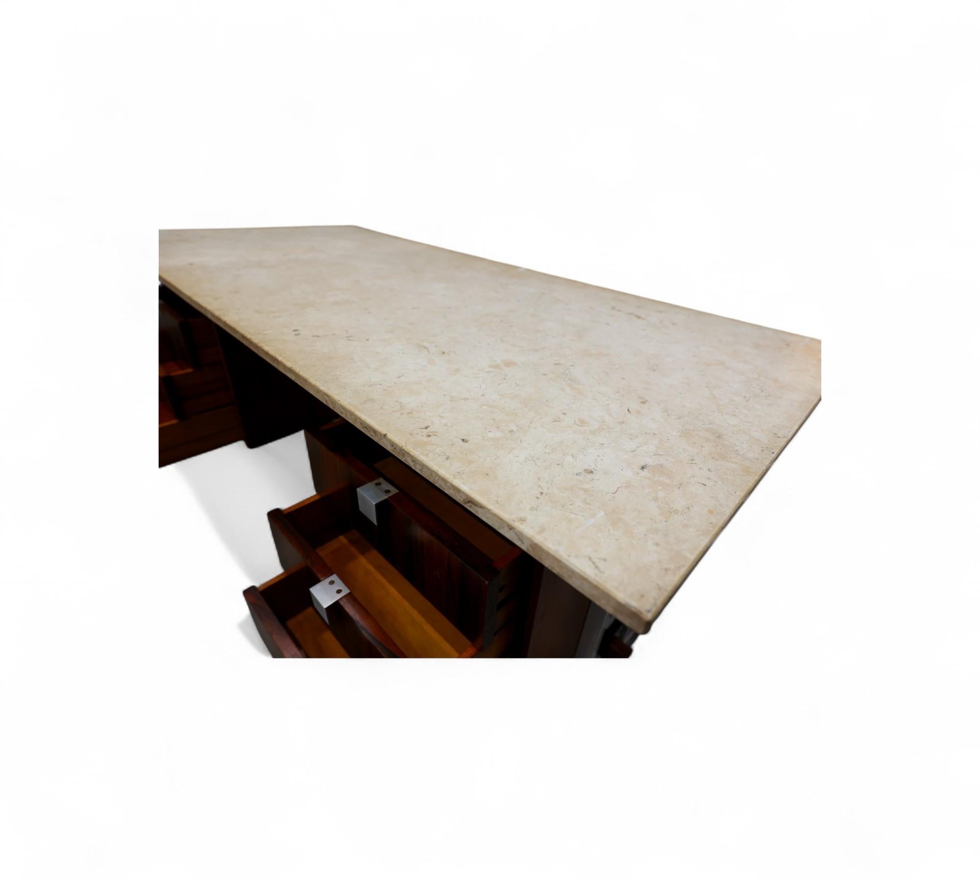 Brazilian Mid Century Modern Desk in Hardwood and Marble by Novo Rumo, c. 1960s For Sale