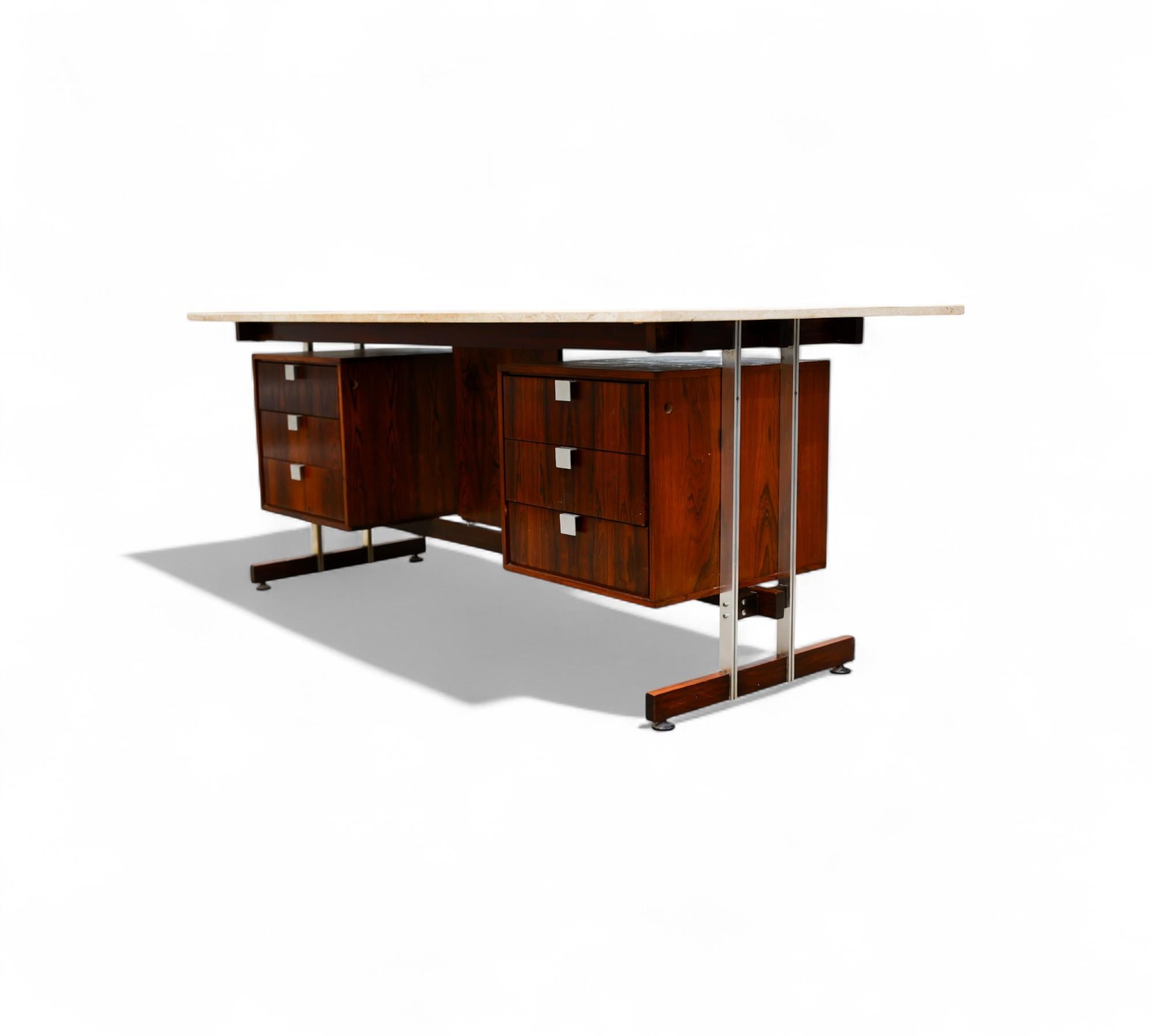 Mid Century Modern Desk in Hardwood and Marble by Novo Rumo, c. 1960s In Good Condition For Sale In New York, NY